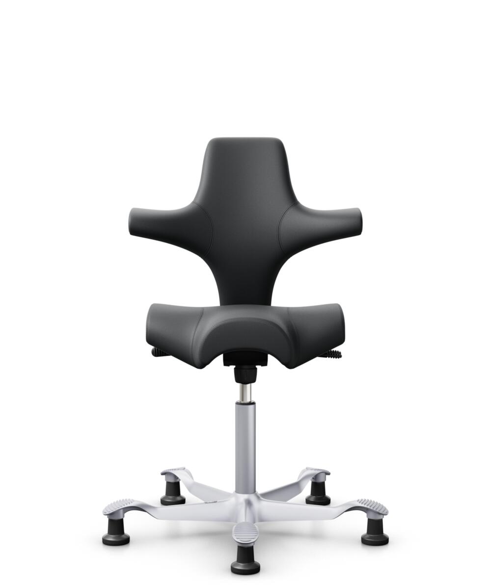 HÅG Capisco 8106 - Paloma Soft (Wollsdorf) - Semi-aniline Leder - PL55206 Grey - Framekleur - Zilver - Gasveer - 200 mm (Zithoogte 46-64cm) - Vloercontact - Glijdoppen - Voetenring - Nee, geen voetenring - Voetster - Nee, voetster in framekleur - 3