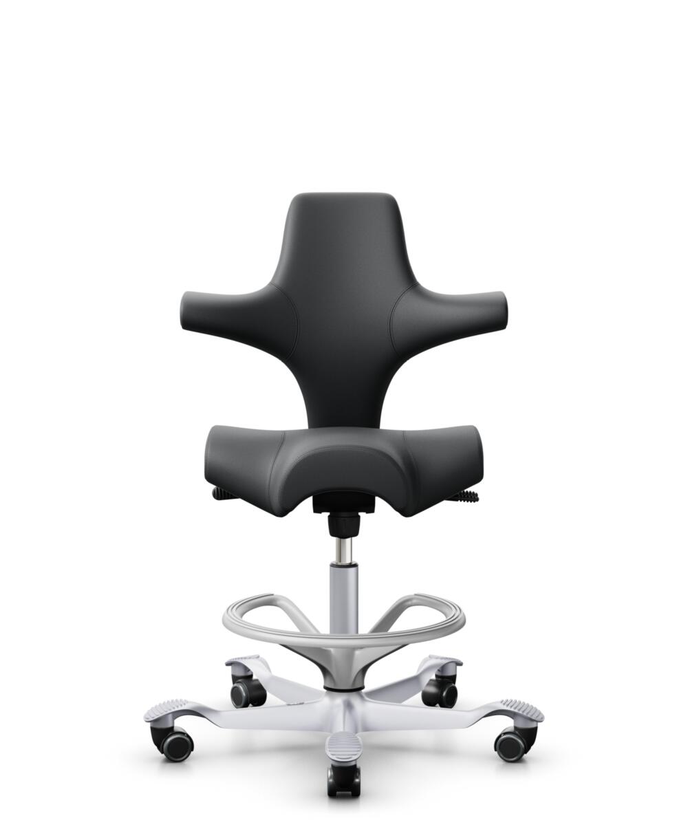 HÅG Capisco 8106 - Paloma Soft (Wollsdorf) - Semi-aniline Leder - PL55206 Grey - Framekleur - Zilver - Gasveer - 265 mm (Zithoogte 53-79cm) - Vloercontact - Harde wielen t.b.v. zachte vloeren - Voetenring - Ja, in framekleur - Voetster - Nee, voetster ... - 1