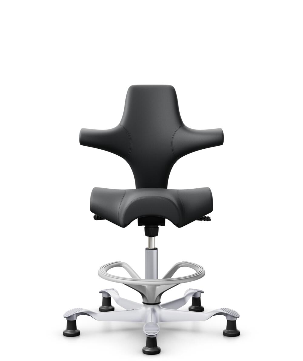 HÅG Capisco 8106 - Paloma Soft (Wollsdorf) - Semi-aniline Leder - PL55206 Grey - Framekleur - Zilver - Gasveer - 265 mm (Zithoogte 53-79cm) - Vloercontact - Glijdoppen - Voetenring - Ja, in framekleur - Voetster - Nee, voetster in framekleur - 3