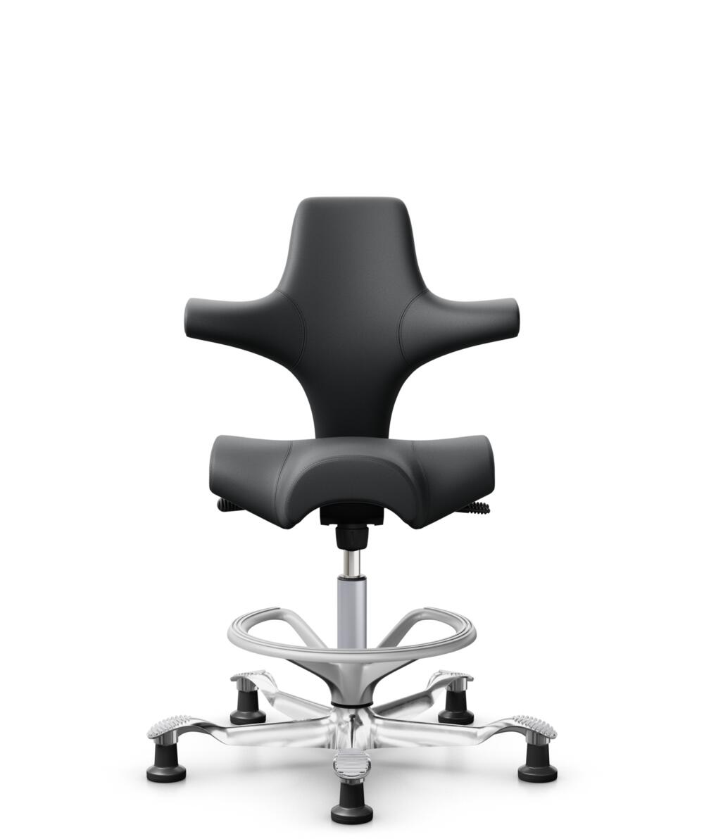 HÅG Capisco 8106 - Paloma Soft (Wollsdorf) - Semi-aniline Leder - PL55206 Grey - Framekleur - Zilver - Gasveer - 265 mm (Zithoogte 53-79cm) - Vloercontact - Glijdoppen - Voetenring - Ja, in framekleur - Voetster - Ja, voetster in gepolijst aluminium - 1