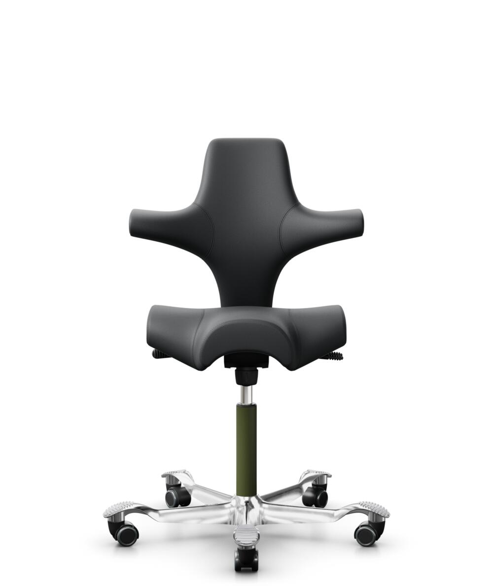 HÅG Capisco 8106 - Paloma Soft (Wollsdorf) - Semi-aniline Leder - PL55206 Grey - Framekleur - Moss Grey - Gasveer - 150 mm (Zithoogte 40-55cm) - Vloercontact - Harde wielen t.b.v. zachte vloeren - Voetenring - Nee, geen voetenring - Voetster - Ja, voet... - 1