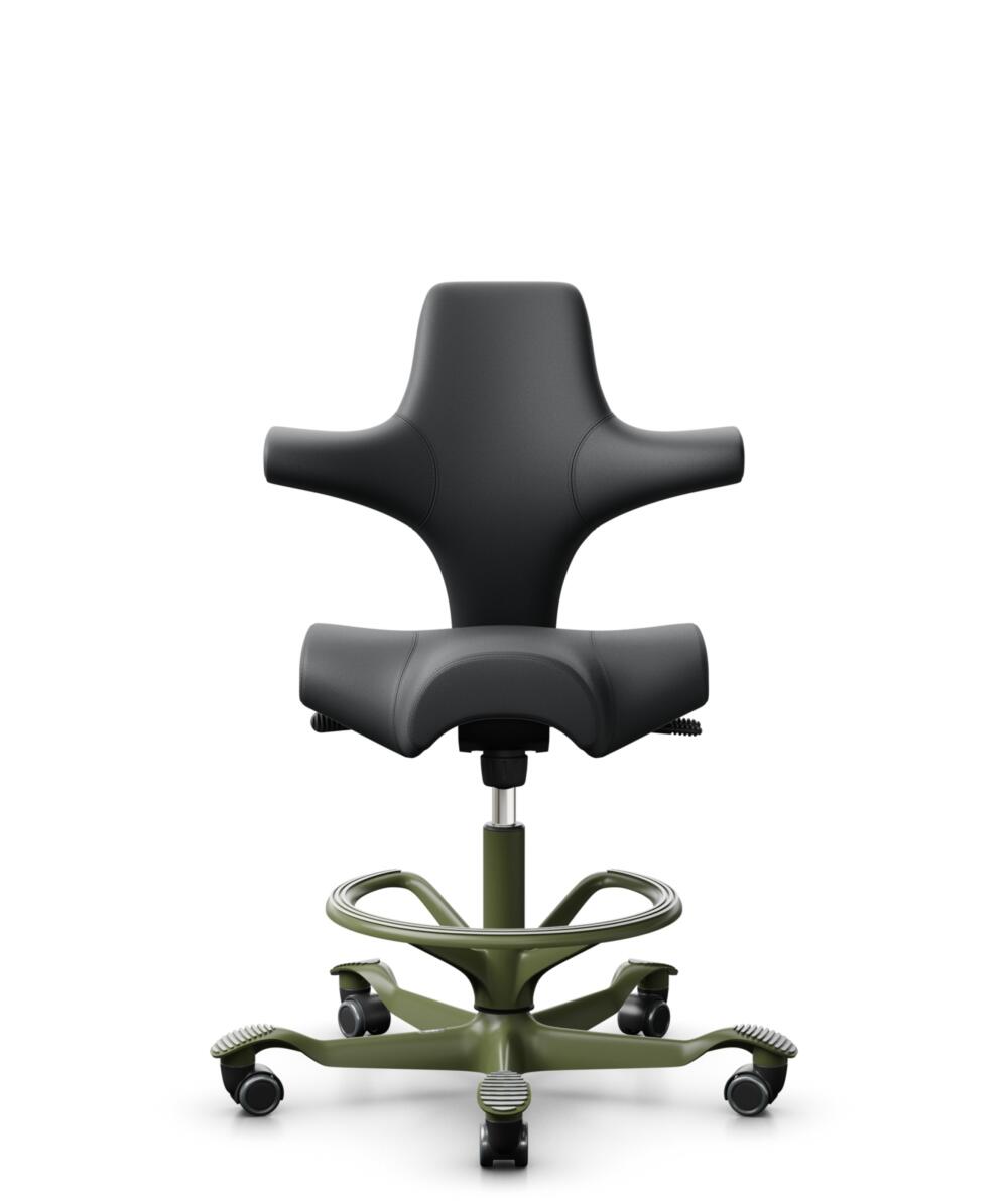 HÅG Capisco 8106 - Paloma Soft (Wollsdorf) - Semi-aniline Leder - PL55206 Grey - Framekleur - Moss Grey - Gasveer - 200 mm (Zithoogte 46-64cm) - Vloercontact - Zachte wielen t.b.v. harde vloeren - Voetenring - Ja, in framekleur - Voetster - Nee, voetst... - 2