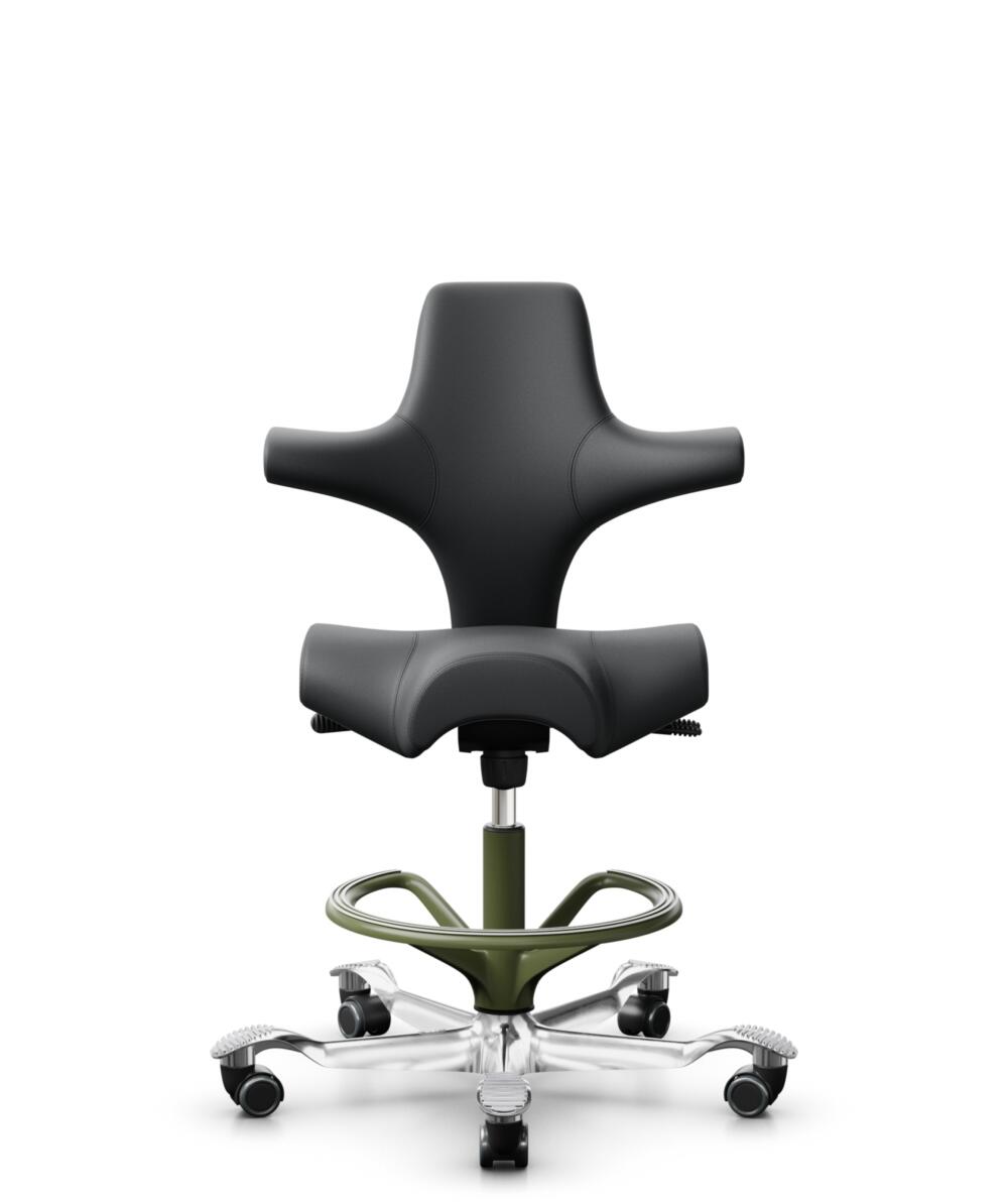 HÅG Capisco 8106 - Paloma Soft (Wollsdorf) - Semi-aniline Leder - PL55206 Grey - Framekleur - Moss Grey - Gasveer - 200 mm (Zithoogte 46-64cm) - Vloercontact - Zachte wielen t.b.v. harde vloeren - Voetenring - Ja, in framekleur - Voetster - Ja, voetste... - 3