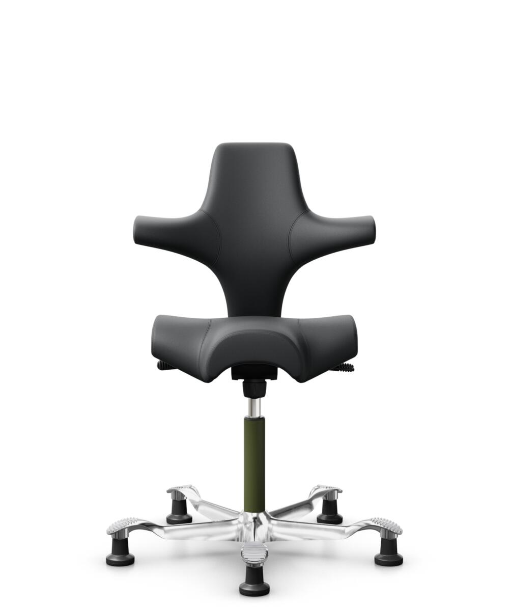 HÅG Capisco 8106 - Paloma Soft (Wollsdorf) - Semi-aniline Leder - PL55206 Grey - Framekleur - Moss Grey - Gasveer - 200 mm (Zithoogte 46-64cm) - Vloercontact - Glijdoppen - Voetenring - Nee, geen voetenring - Voetster - Ja, voetster in gepolijst aluminium - 3