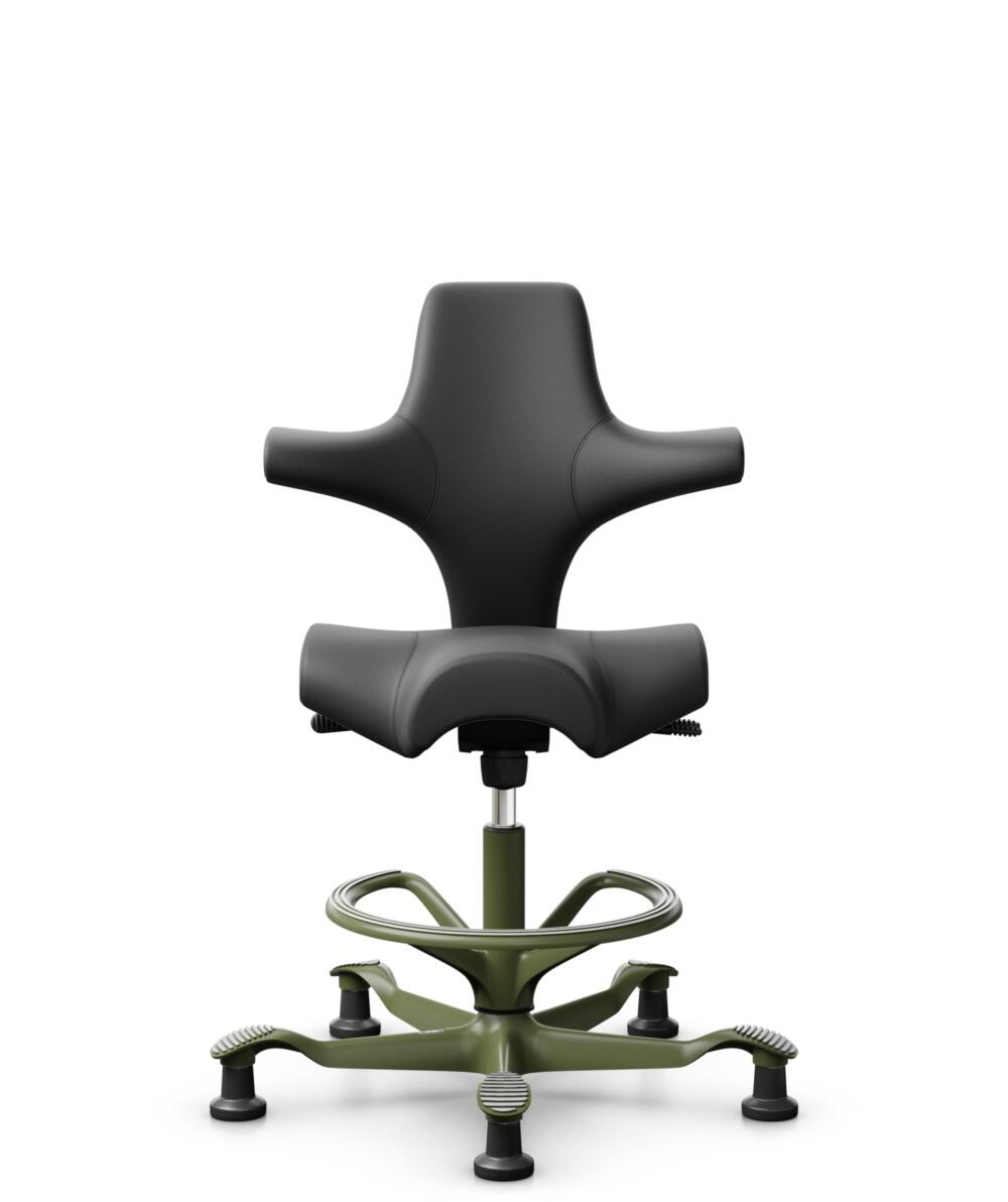 HÅG Capisco 8106 - Paloma Soft (Wollsdorf) - Semi-aniline Leder - PL55206 Grey - Framekleur - Moss Grey - Gasveer - 200 mm (Zithoogte 46-64cm) - Vloercontact - Glijdoppen - Voetenring - Ja, in framekleur - Voetster - Nee, voetster in framekleur - 1