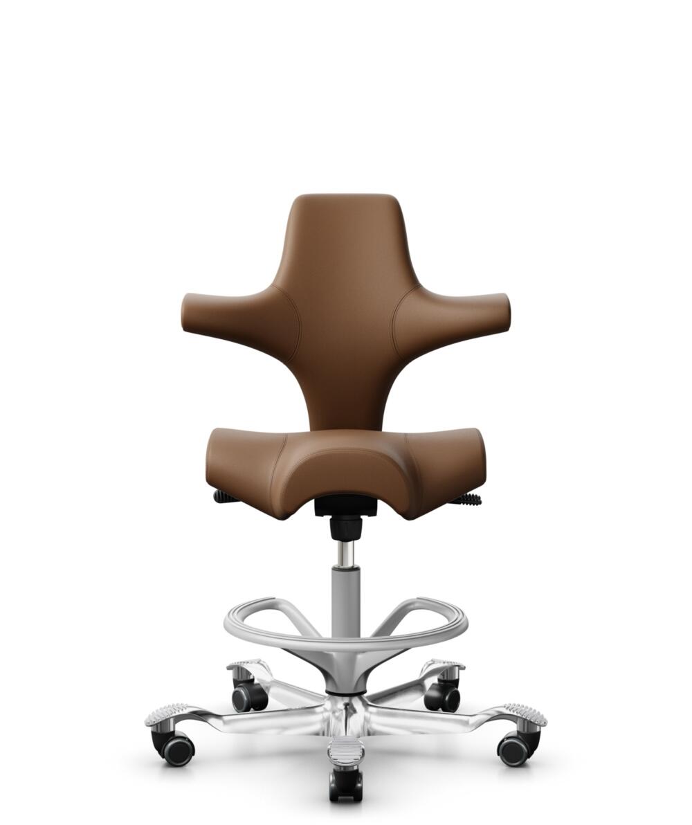 HÅG Capisco 8106 - Paloma Soft (Wollsdorf) - Semi-aniline Leder - PL05429 Cognac - Framekleur - Zilver - Gasveer - 200 mm (Zithoogte 46-64cm) - Vloercontact - Harde wielen t.b.v. zachte vloeren - Voetenring - Ja, in framekleur - Voetster - Ja, voetster... - 1