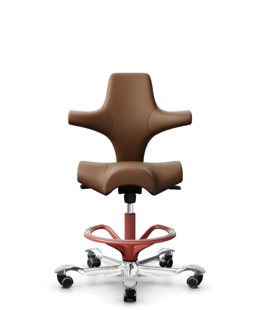 HÅG Capisco 8106 - Paloma Soft (Wollsdorf) - Semi-aniline Leder - PL05429 Cognac - Framekleur - Blush Rose - Gasveer - 200 mm (Zithoogte 46-64cm) - Vloercontact - Harde wielen t.b.v. zachte vloeren - Voetenring - Ja, in framekleur - Voetster - Ja, voet... - 1