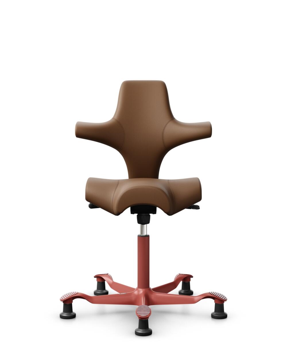 HÅG Capisco 8106 - Paloma Soft (Wollsdorf) - Semi-aniline Leder - PL05429 Cognac - Framekleur - Blush Rose - Gasveer - 265 mm (Zithoogte 53-79cm) - Vloercontact - Glijdoppen - Voetenring - Nee, geen voetenring - Voetster - Nee, voetster in framekleur - 1