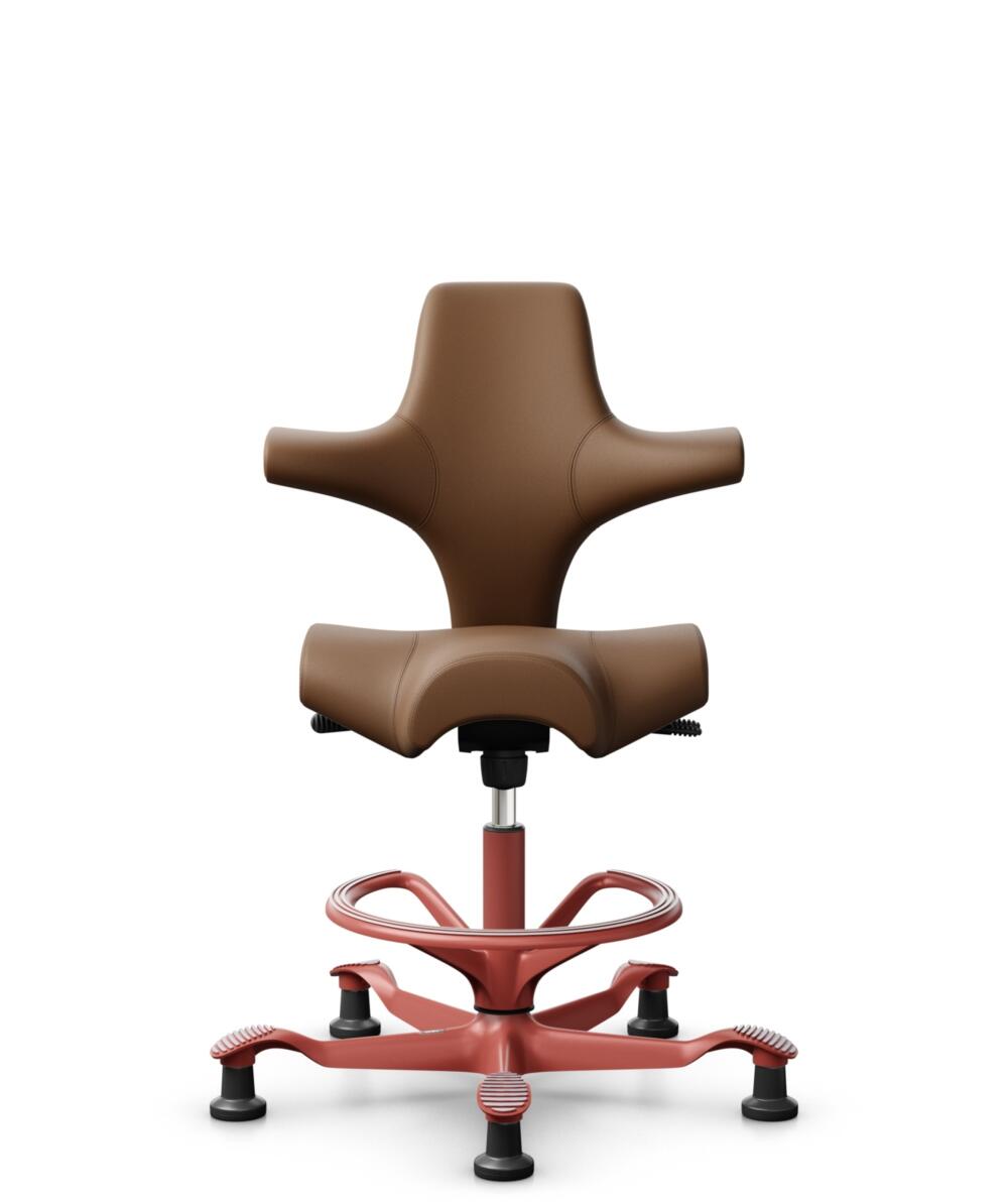 HÅG Capisco 8106 - Paloma Soft (Wollsdorf) - Semi-aniline Leder - PL05429 Cognac - Framekleur - Blush Rose - Gasveer - 265 mm (Zithoogte 53-79cm) - Vloercontact - Glijdoppen - Voetenring - Ja, in framekleur - Voetster - Nee, voetster in framekleur - 1