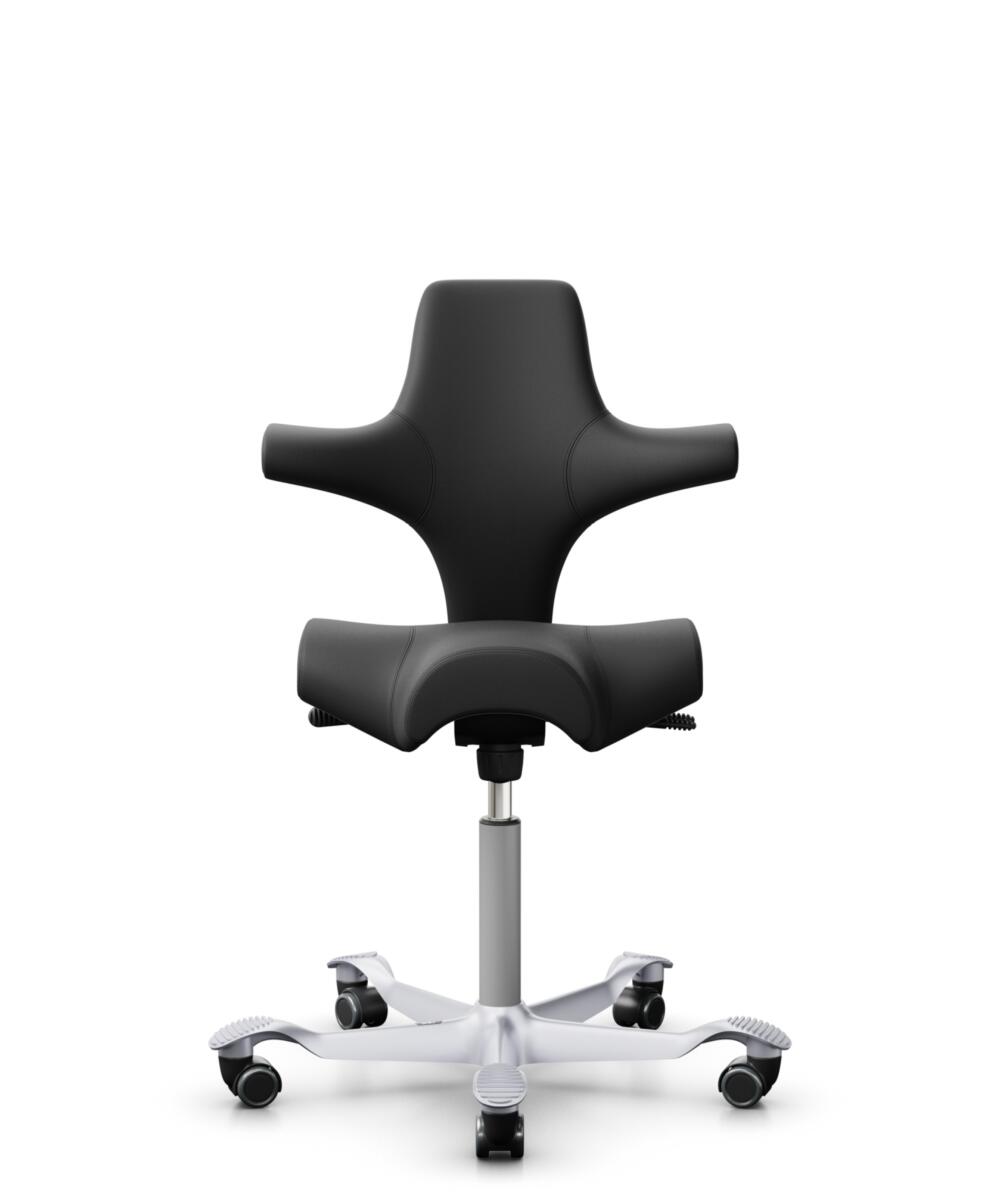 HÅG Capisco 8106 - Paloma Soft (Wollsdorf) - Semi-aniline Leder - PL56100 Black - Framekleur - Zilver - Gasveer - 150 mm (Zithoogte 40-55cm) - Vloercontact - Zachte wielen t.b.v. harde vloeren - Voetenring - Nee, geen voetenring - Voetster - Nee, voets... - 1