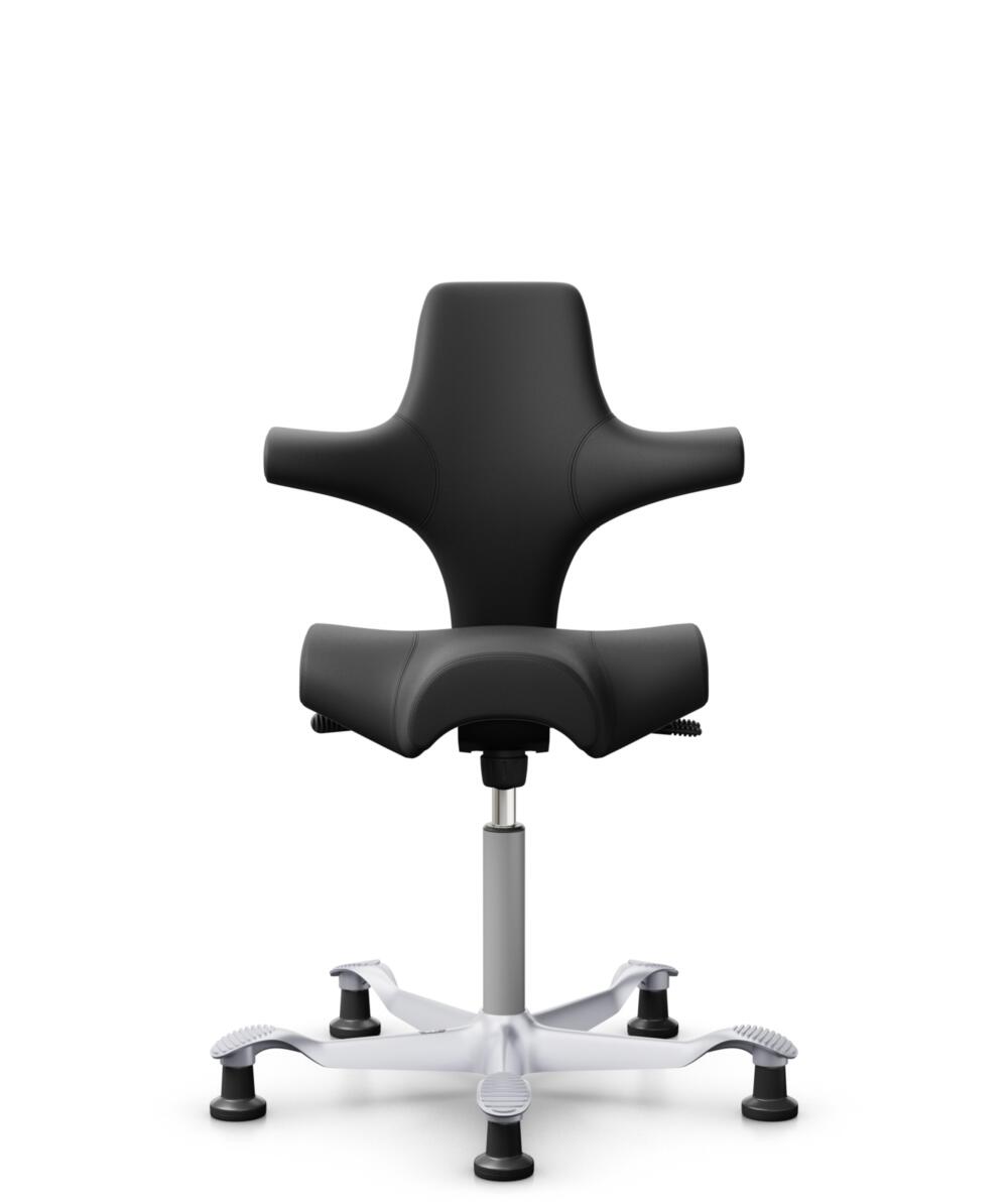 HÅG Capisco 8106 - Paloma Soft (Wollsdorf) - Semi-aniline Leder - PL56100 Black - Framekleur - Zilver - Gasveer - 150 mm (Zithoogte 40-55cm) - Vloercontact - Glijdoppen - Voetenring - Nee, geen voetenring - Voetster - Nee, voetster in framekleur - 1