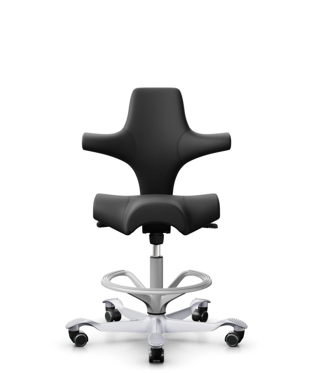 HÅG Capisco 8106 - Paloma Soft (Wollsdorf) - Semi-aniline Leder - PL56100 Black - Framekleur - Zilver - Gasveer - 200 mm (Zithoogte 46-64cm) - Vloercontact - Zachte wielen t.b.v. harde vloeren - Voetenring - Ja, in framekleur - Voetster - Nee, voetster... - 1