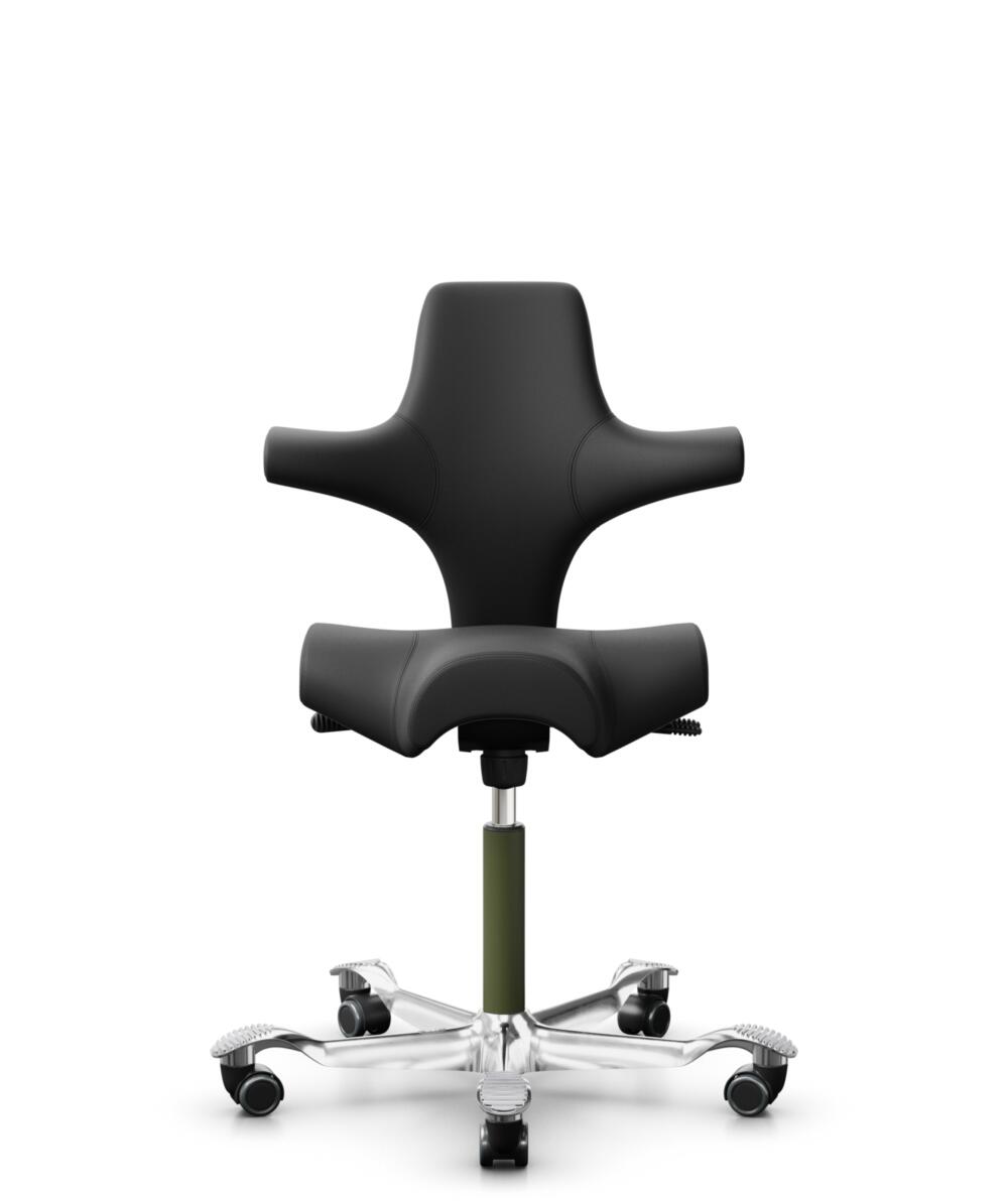 HÅG Capisco 8106 - Paloma Soft (Wollsdorf) - Semi-aniline Leder - PL56100 Black - Framekleur - Moss Grey - Gasveer - 150 mm (Zithoogte 40-55cm) - Vloercontact - Zachte wielen t.b.v. harde vloeren - Voetenring - Nee, geen voetenring - Voetster - Ja, voe... - 1