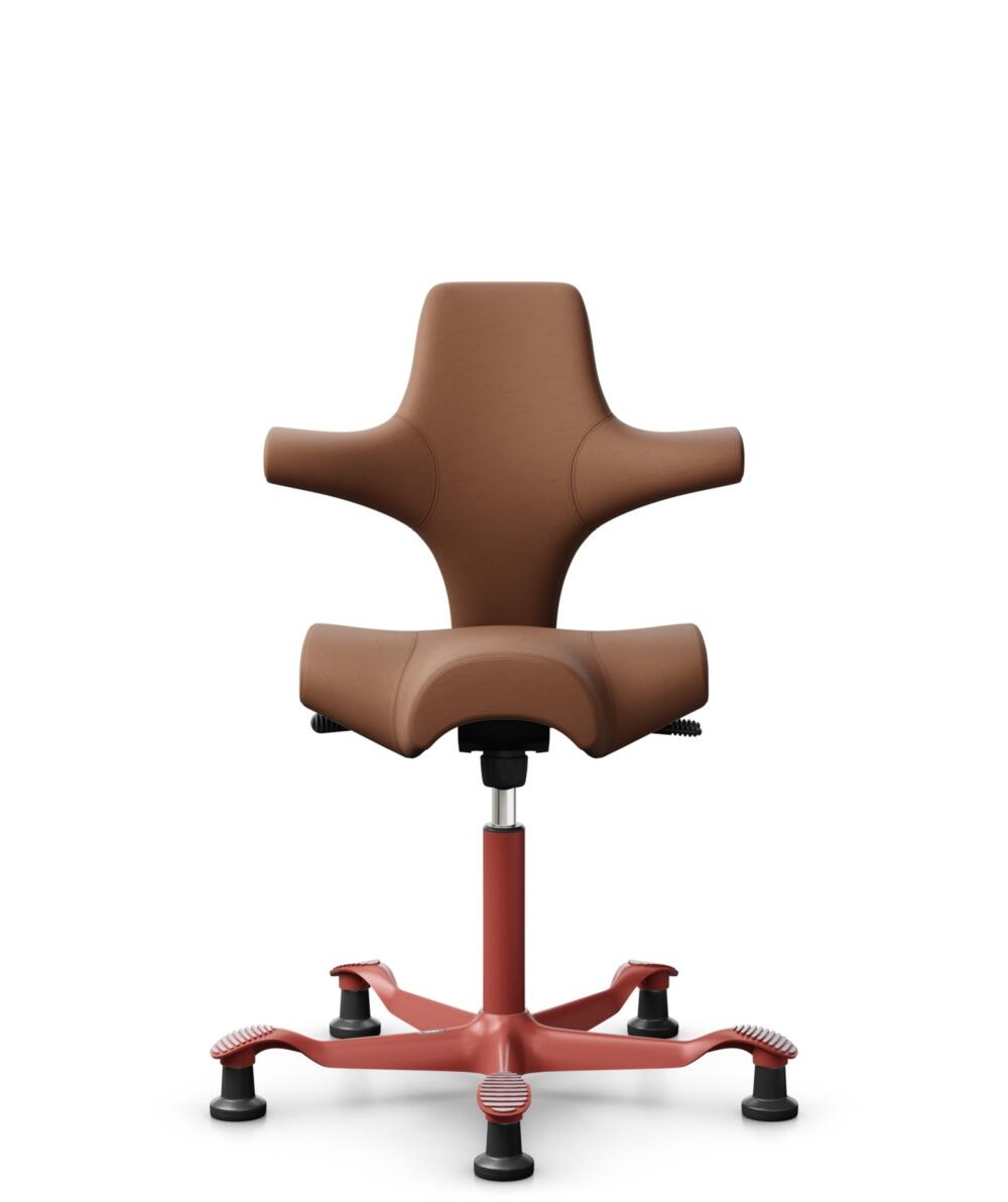 HÅG Capisco 8106 - Elmosoft (Elmo) - Semi-aniline Leder - EL33004 - Cognac - Framekleur - Blush Rose - Gasveer - 200 mm (Zithoogte 46-64cm) - Vloercontact - Glijdoppen - Voetenring - Nee, geen voetenring - Voetster - Nee, voetster in framekleur - 3