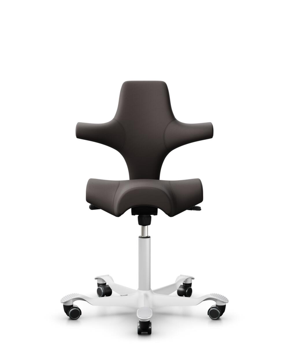HÅG Capisco 8106 - Elmosoft (Elmo) - Semi-aniline Leder - EL93068 - Dark brown - Framekleur - Wit - Gasveer - 265 mm (Zithoogte 53-79cm) - Vloercontact - Zachte wielen t.b.v. harde vloeren - Voetenring - Nee, geen voetenring - Voetster - Nee, voetster ... - 2