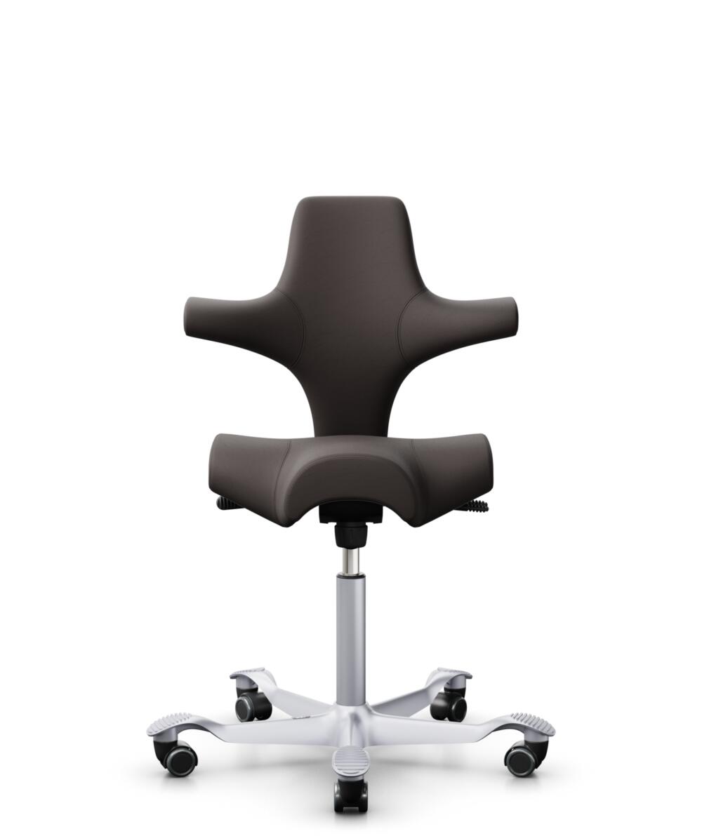 HÅG Capisco 8106 - Elmosoft (Elmo) - Semi-aniline Leder - EL93068 - Dark brown - Framekleur - Zilver - Gasveer - 200 mm (Zithoogte 46-64cm) - Vloercontact - Harde wielen t.b.v. zachte vloeren - Voetenring - Nee, geen voetenring - Voetster - Nee, voetst... - 3