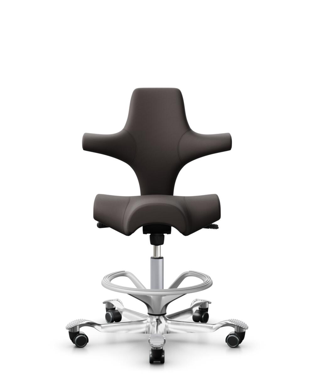 HÅG Capisco 8106 - Elmosoft (Elmo) - Semi-aniline Leder - EL93068 - Dark brown - Framekleur - Zilver - Gasveer - 200 mm (Zithoogte 46-64cm) - Vloercontact - Harde wielen t.b.v. zachte vloeren - Voetenring - Ja, in framekleur - Voetster - Ja, voetster i... - 3