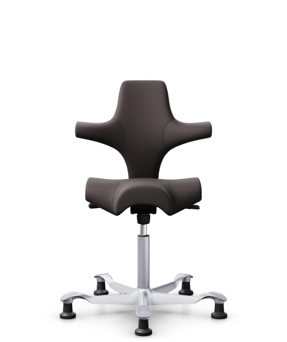 HÅG Capisco 8106 - Elmosoft (Elmo) - Semi-aniline Leder - EL93068 - Dark brown - Framekleur - Zilver - Gasveer - 200 mm (Zithoogte 46-64cm) - Vloercontact - Glijdoppen - Voetenring - Nee, geen voetenring - Voetster - Nee, voetster in framekleur - 1