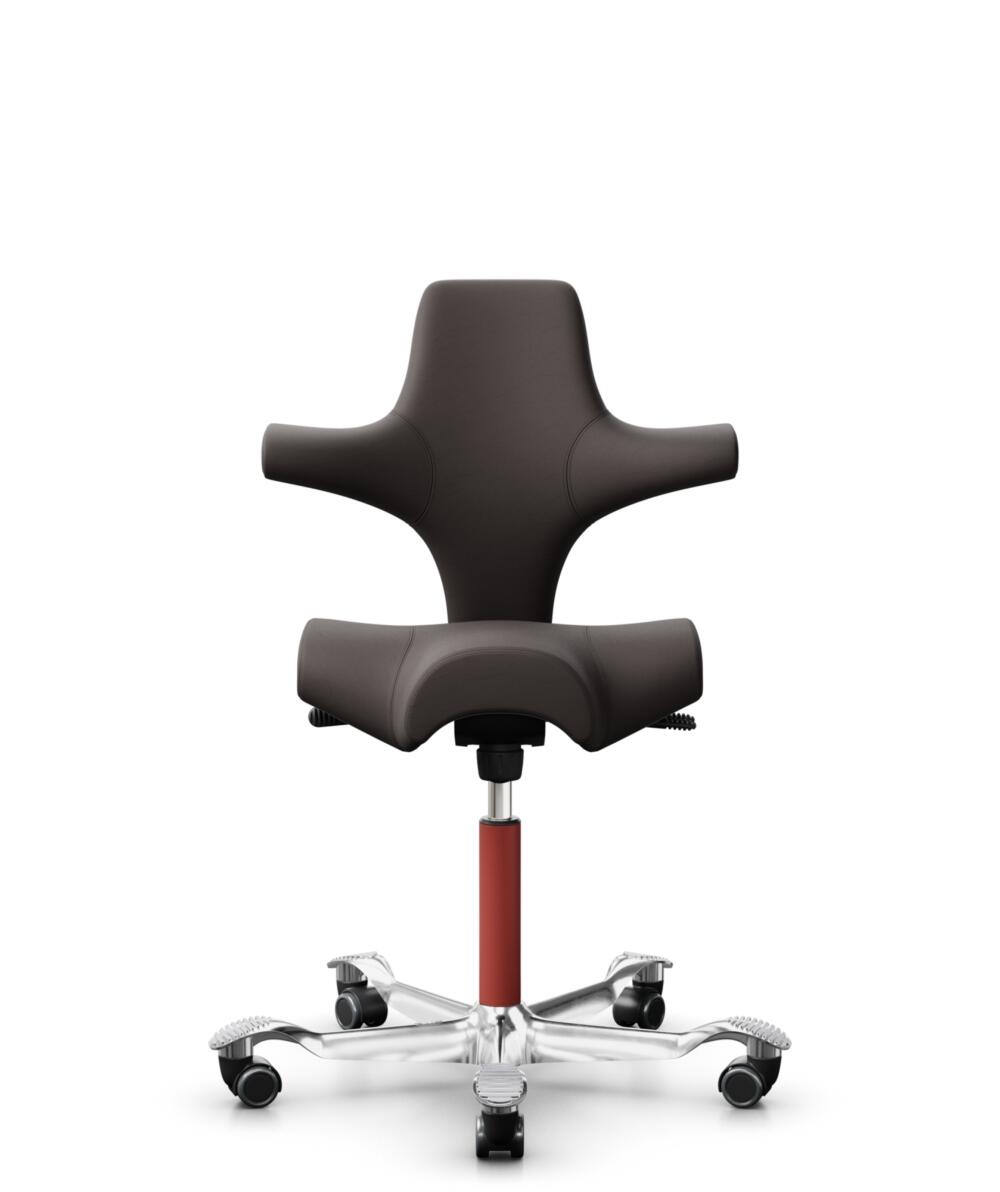HÅG Capisco 8106 - Elmosoft (Elmo) - Semi-aniline Leder - EL93068 - Dark brown - Framekleur - Blush Rose - Gasveer - 150 mm (Zithoogte 40-55cm) - Vloercontact - Harde wielen t.b.v. zachte vloeren - Voetenring - Nee, geen voetenring - Voetster - Ja, voe... - 2