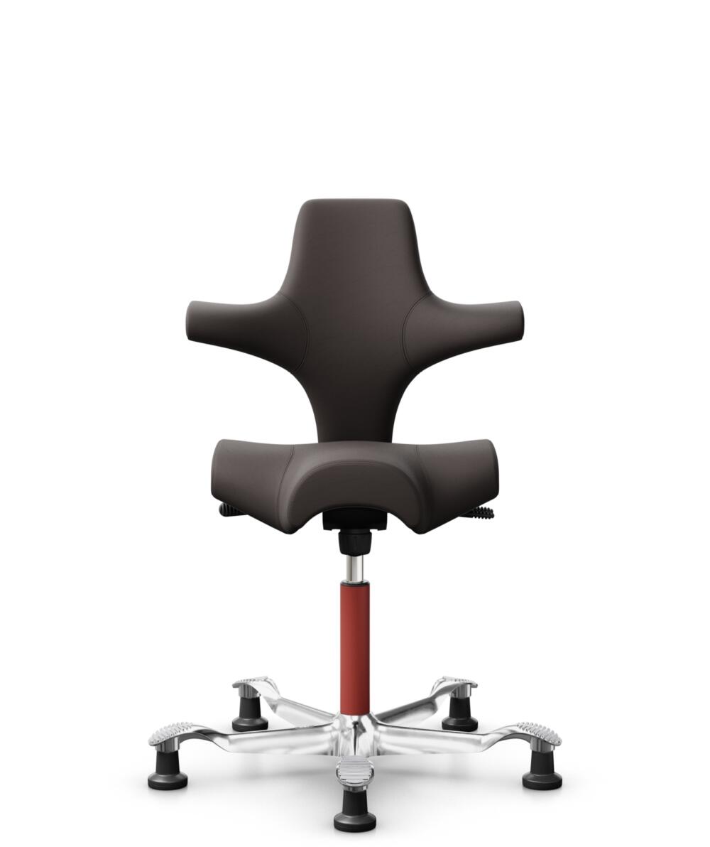 HÅG Capisco 8106 - Elmosoft (Elmo) - Semi-aniline Leder - EL93068 - Dark brown - Framekleur - Blush Rose - Gasveer - 150 mm (Zithoogte 40-55cm) - Vloercontact - Glijdoppen - Voetenring - Nee, geen voetenring - Voetster - Ja, voetster in gepolijst alumi... - 3