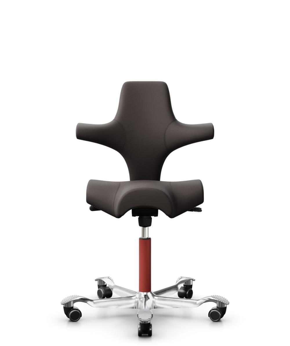 HÅG Capisco 8106 - Elmosoft (Elmo) - Semi-aniline Leder - EL93068 - Dark brown - Framekleur - Blush Rose - Gasveer - 200 mm (Zithoogte 46-64cm) - Vloercontact - Harde wielen t.b.v. zachte vloeren - Voetenring - Nee, geen voetenring - Voetster - Ja, voe... - 2