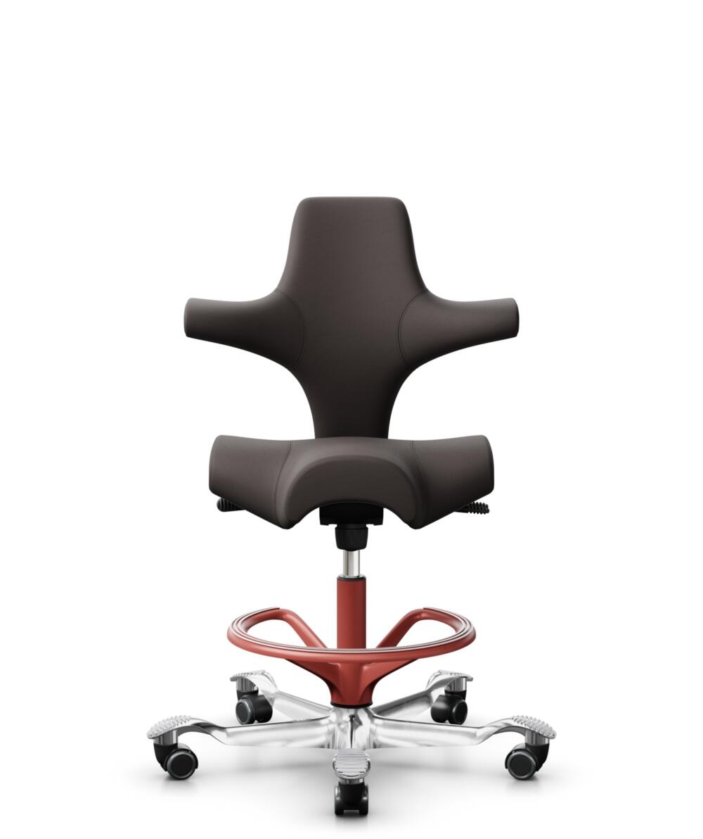 HÅG Capisco 8106 - Elmosoft (Elmo) - Semi-aniline Leder - EL93068 - Dark brown - Framekleur - Blush Rose - Gasveer - 200 mm (Zithoogte 46-64cm) - Vloercontact - Zachte wielen t.b.v. harde vloeren - Voetenring - Ja, in framekleur - Voetster - Ja, voetst... - 3