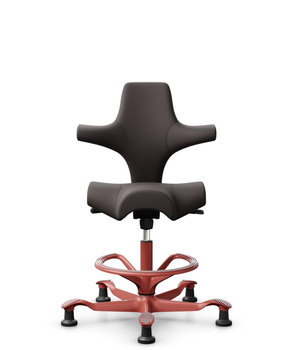 HÅG Capisco 8106 - Elmosoft (Elmo) - Semi-aniline Leder - EL93068 - Dark brown - Framekleur - Blush Rose - Gasveer - 200 mm (Zithoogte 46-64cm) - Vloercontact - Glijdoppen - Voetenring - Ja, in framekleur - Voetster - Nee, voetster in framekleur - 1