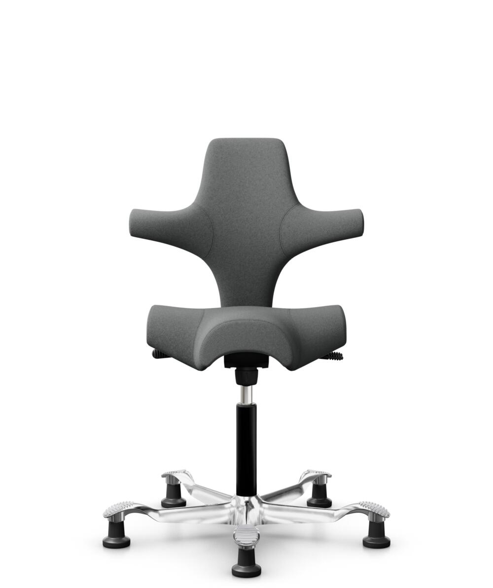 HÅG Capisco 8106 - Cura Loop (Gabriel) - Gerecycled Polyester - CLP60109 - Grey - Framekleur - Zwart - Gasveer - 150 mm (Zithoogte 40-55cm) - Vloercontact - Glijdoppen - Voetenring - Nee, geen voetenring - Voetster - Ja, voetster in gepolijst aluminium - 1