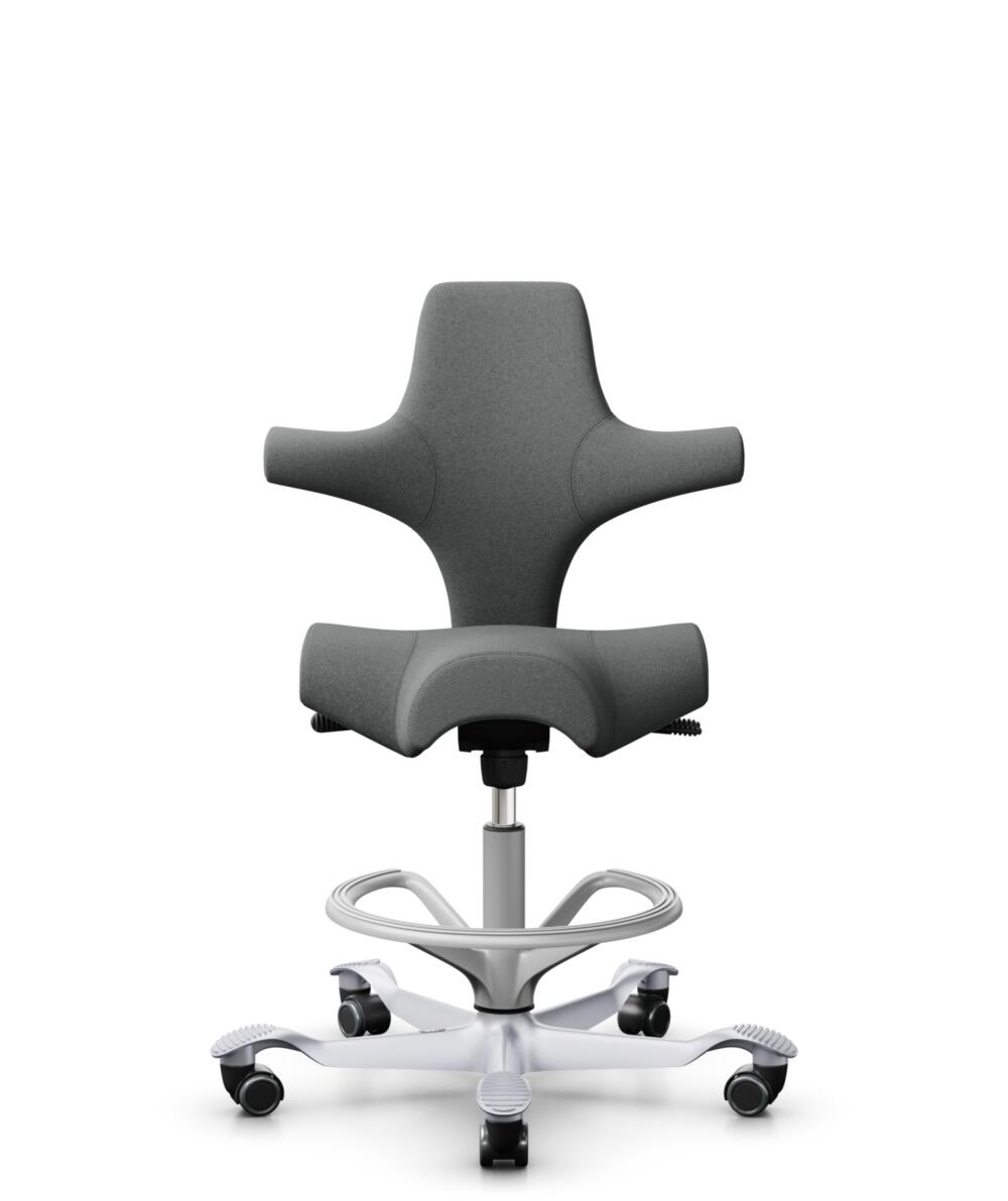 HÅG Capisco 8106 - Cura Loop (Gabriel) - Gerecycled Polyester - CLP60109 - Grey - Framekleur - Zilver - Gasveer - 200 mm (Zithoogte 46-64cm) - Vloercontact - Harde wielen t.b.v. zachte vloeren - Voetenring - Ja, in framekleur - Voetster - Nee, voetster... - 1