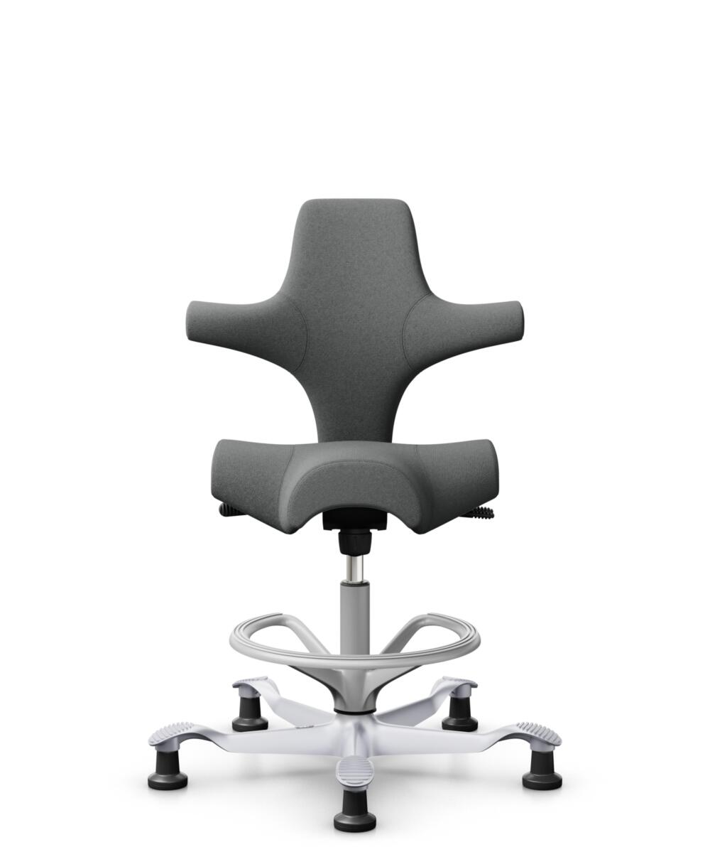 HÅG Capisco 8106 - Cura Loop (Gabriel) - Gerecycled Polyester - CLP60109 - Grey - Framekleur - Zilver - Gasveer - 200 mm (Zithoogte 46-64cm) - Vloercontact - Glijdoppen - Voetenring - Ja, in framekleur - Voetster - Nee, voetster in framekleur - 1