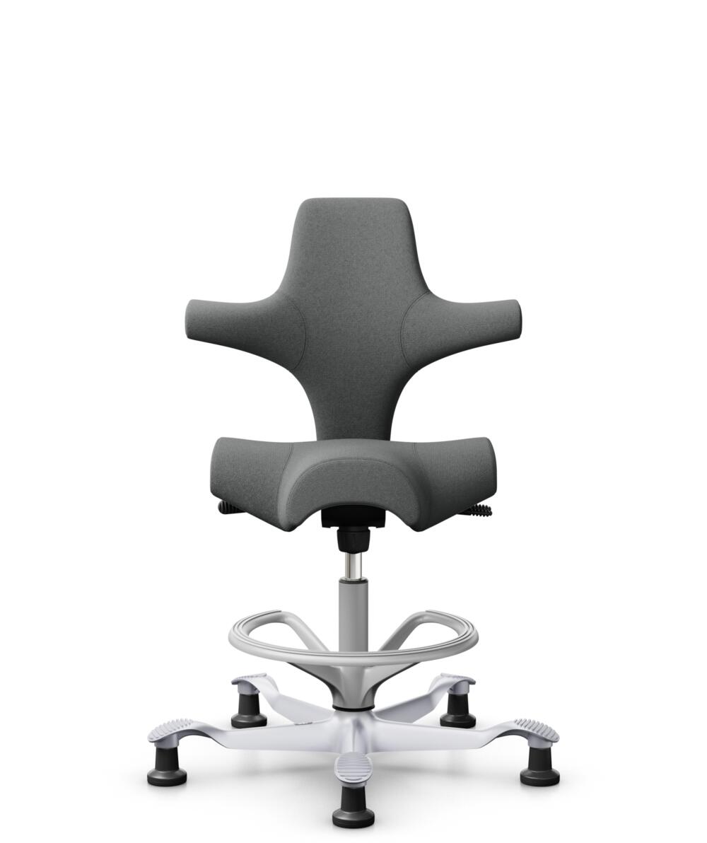 HÅG Capisco 8106 - Cura Loop (Gabriel) - Gerecycled Polyester - CLP60109 - Grey - Framekleur - Zilver - Gasveer - 265 mm (Zithoogte 53-79cm) - Vloercontact - Glijdoppen - Voetenring - Ja, in framekleur - Voetster - Nee, voetster in framekleur - 1