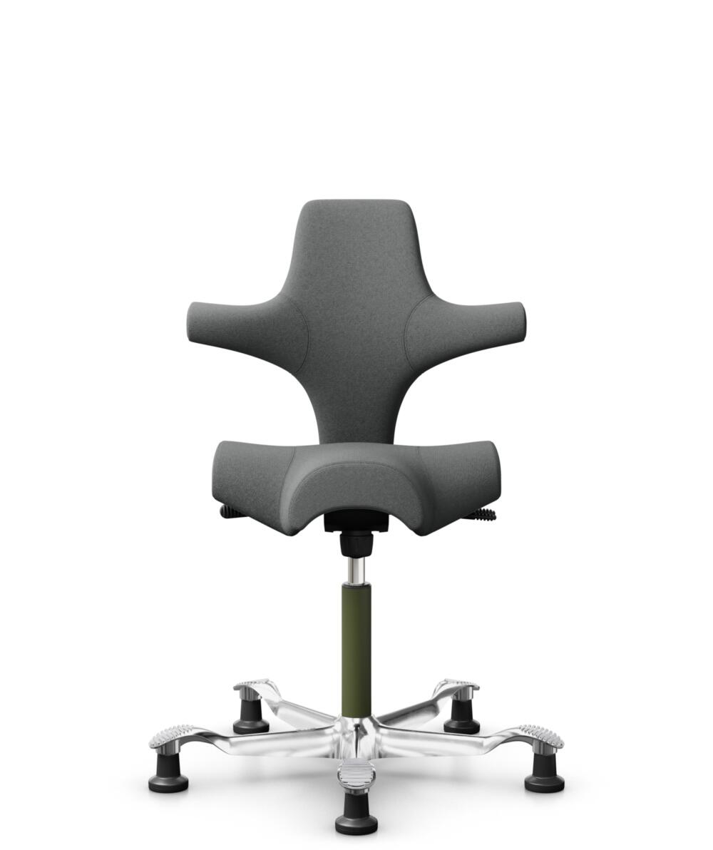 HÅG Capisco 8106 - Cura Loop (Gabriel) - Gerecycled Polyester - CLP60109 - Grey - Framekleur - Moss Grey - Gasveer - 200 mm (Zithoogte 46-64cm) - Vloercontact - Glijdoppen - Voetenring - Nee, geen voetenring - Voetster - Ja, voetster in gepolijst alumi... - 1