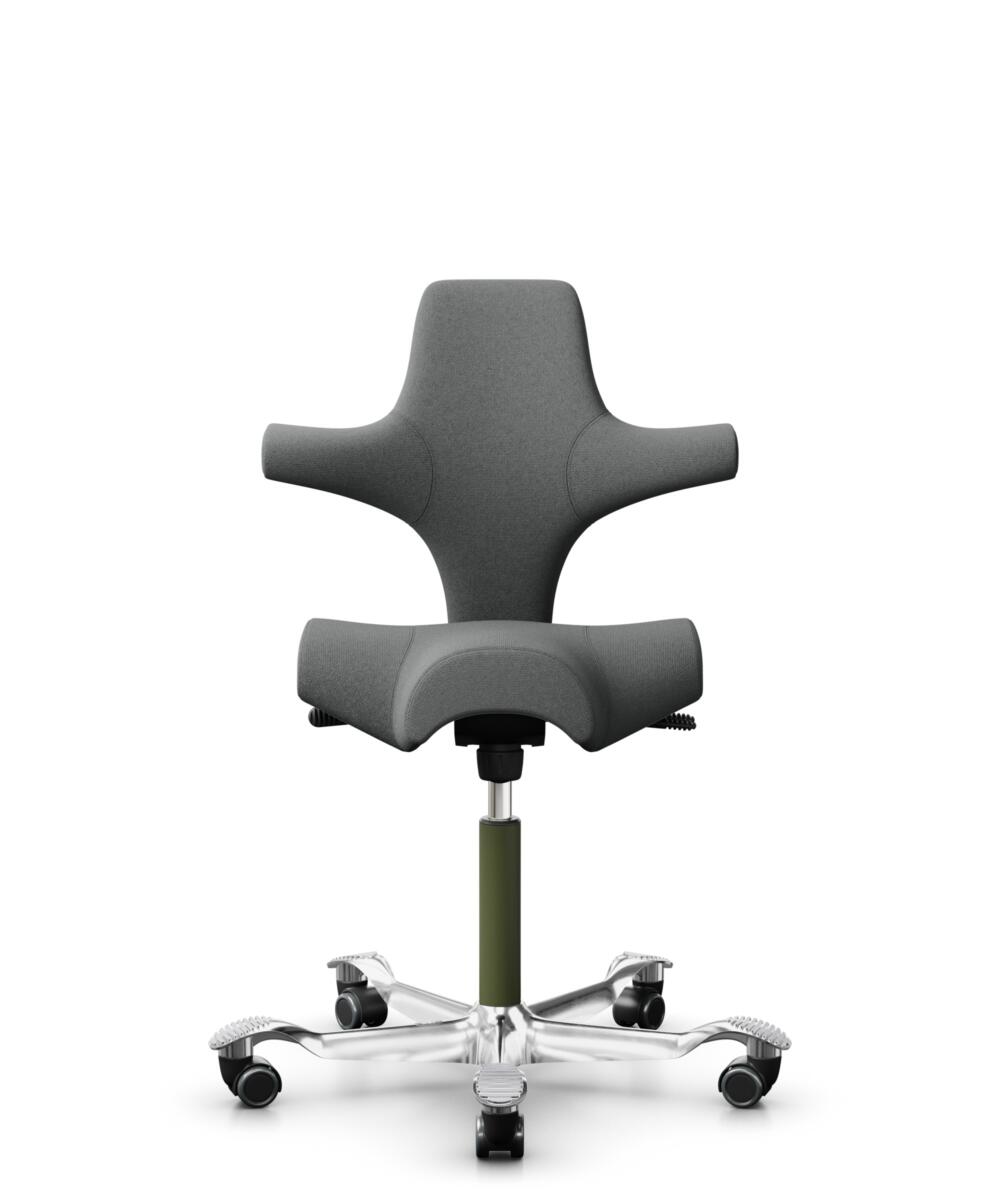 HÅG Capisco 8106 - Cura Loop (Gabriel) - Gerecycled Polyester - CLP60109 - Grey - Framekleur - Moss Grey - Gasveer - 265 mm (Zithoogte 53-79cm) - Vloercontact - Harde wielen t.b.v. zachte vloeren - Voetenring - Nee, geen voetenring - Voetster - Ja, voe... - 1