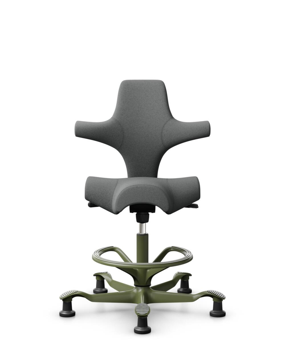 HÅG Capisco 8106 - Cura Loop (Gabriel) - Gerecycled Polyester - CLP60109 - Grey - Framekleur - Moss Grey - Gasveer - 265 mm (Zithoogte 53-79cm) - Vloercontact - Glijdoppen - Voetenring - Ja, in framekleur - Voetster - Nee, voetster in framekleur - 1