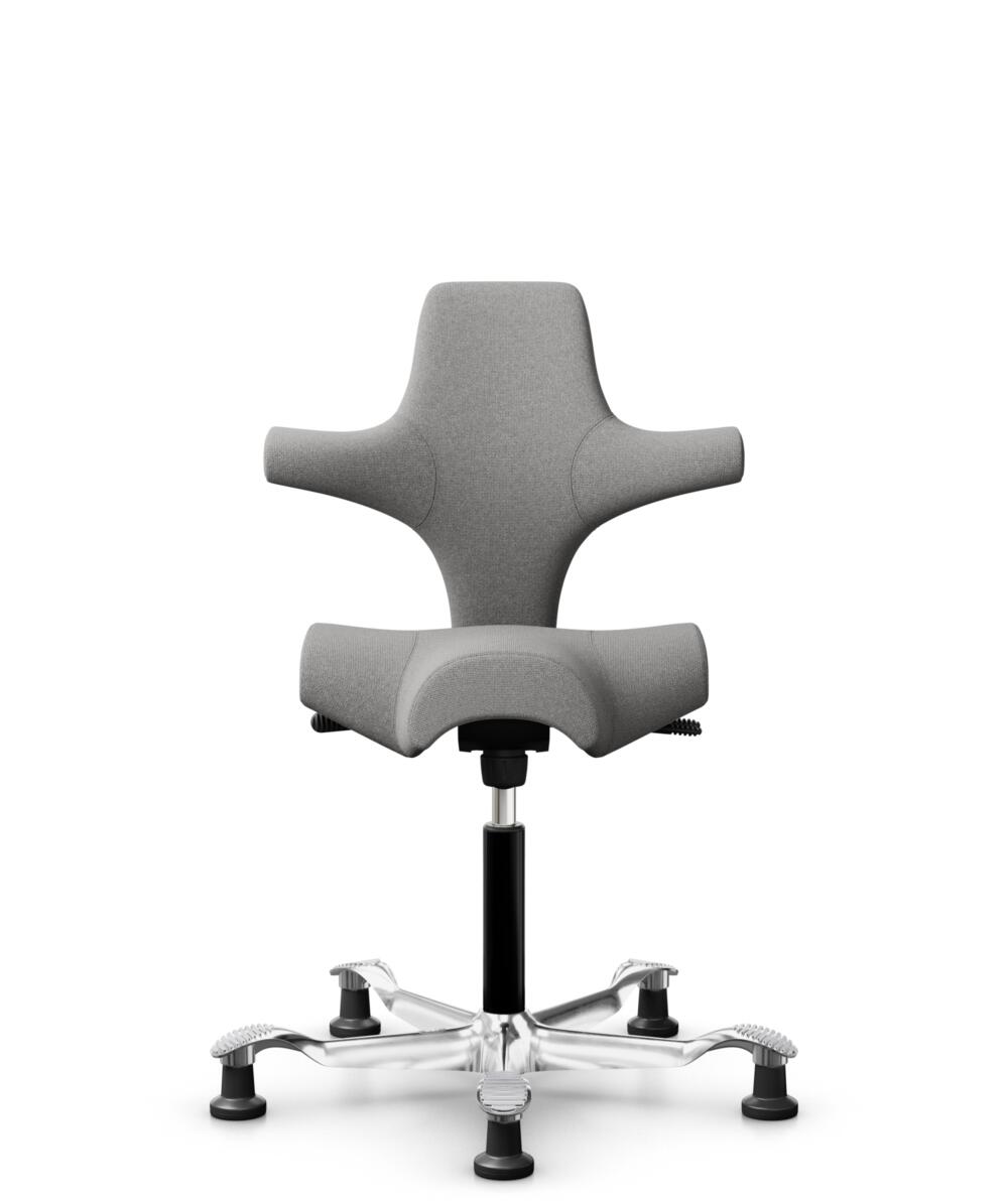 HÅG Capisco 8106 - Cura Loop (Gabriel) - Gerecycled Polyester - CLP60110 Light grey - Framekleur - Zwart - Gasveer - 200 mm (Zithoogte 46-64cm) - Vloercontact - Glijdoppen - Voetenring - Nee, geen voetenring - Voetster - Ja, voetster in gepolijst alumi... - 1