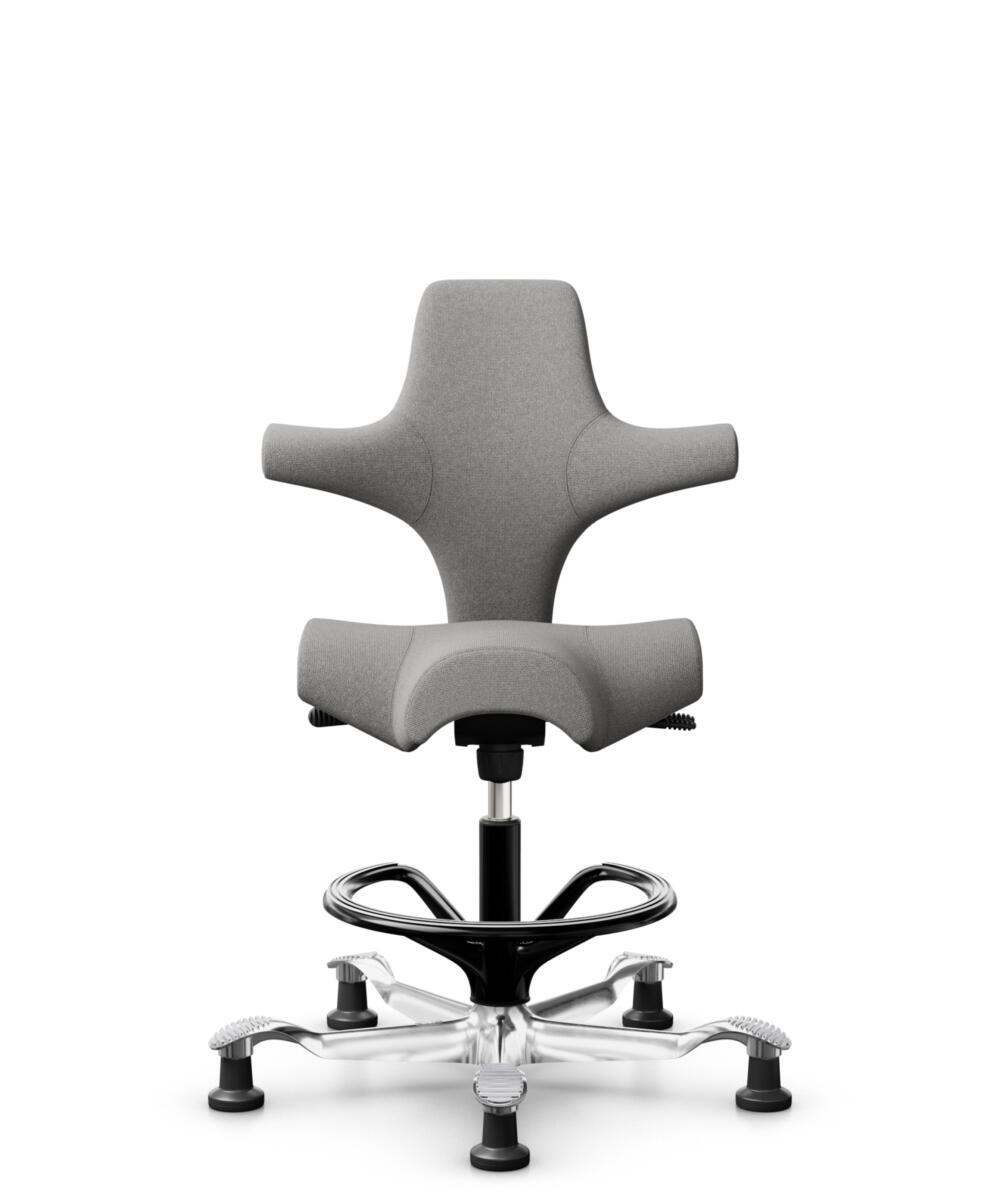 HÅG Capisco 8106 - Cura Loop (Gabriel) - Gerecycled Polyester - CLP60110 Light grey - Framekleur - Zwart - Gasveer - 200 mm (Zithoogte 46-64cm) - Vloercontact - Glijdoppen - Voetenring - Ja, in framekleur - Voetster - Ja, voetster in gepolijst aluminium - 1