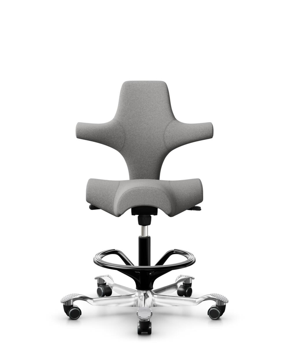 HÅG Capisco 8106 - Cura Loop (Gabriel) - Gerecycled Polyester - CLP60110 Light grey - Framekleur - Zwart - Gasveer - 265 mm (Zithoogte 53-79cm) - Vloercontact - Harde wielen t.b.v. zachte vloeren - Voetenring - Ja, in framekleur - Voetster - Ja, voetst... - 1