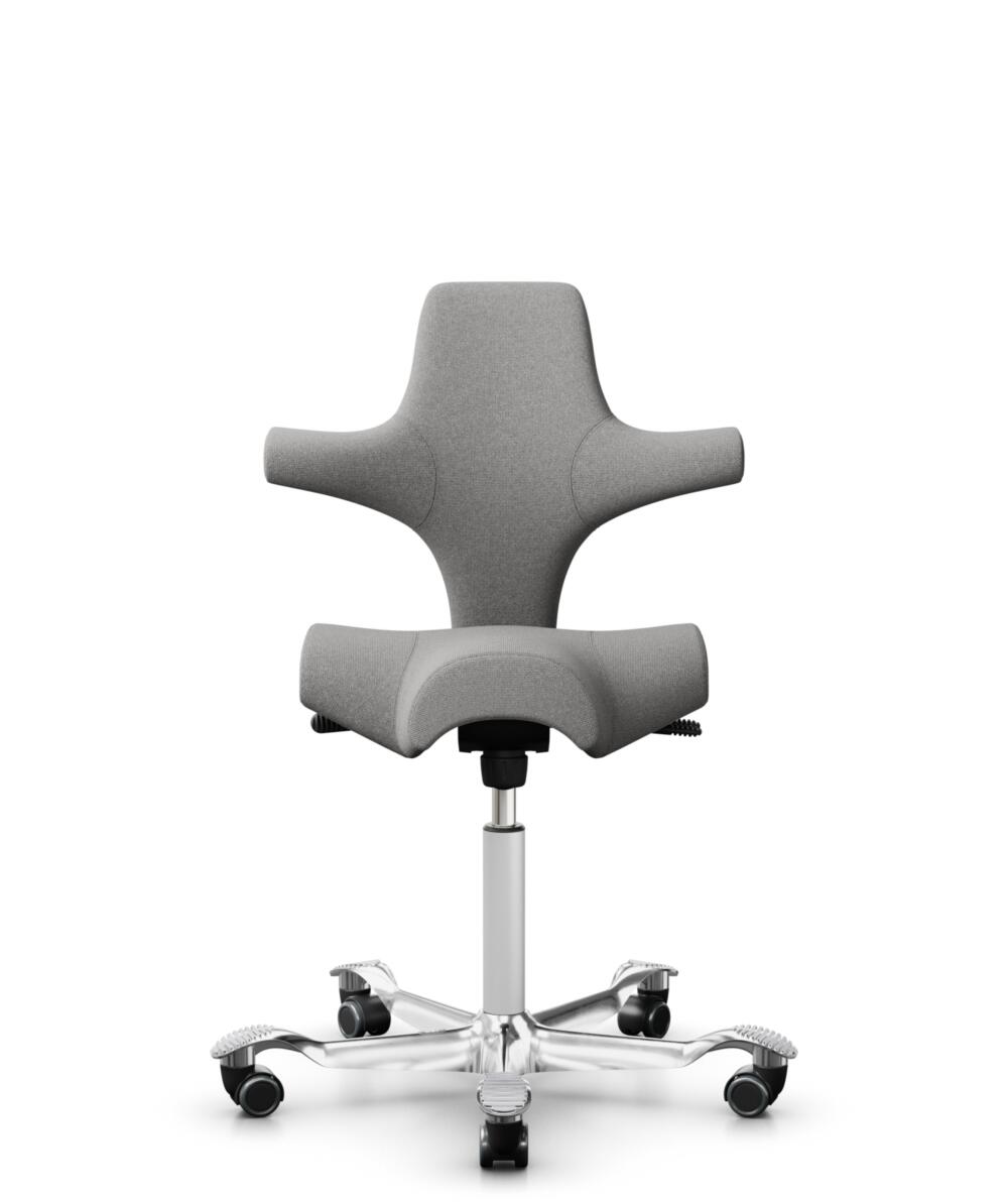 HÅG Capisco 8106 - Cura Loop (Gabriel) - Gerecycled Polyester - CLP60110 Light grey - Framekleur - Wit - Gasveer - 150 mm (Zithoogte 40-55cm) - Vloercontact - Harde wielen t.b.v. zachte vloeren - Voetenring - Nee, geen voetenring - Voetster - Ja, voets... - 1