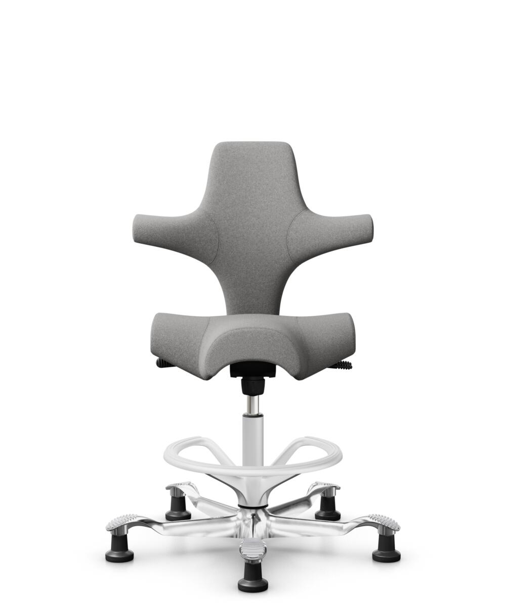 HÅG Capisco 8106 - Cura Loop (Gabriel) - Gerecycled Polyester - CLP60110 Light grey - Framekleur - Wit - Gasveer - 200 mm (Zithoogte 46-64cm) - Vloercontact - Glijdoppen - Voetenring - Ja, in framekleur - Voetster - Ja, voetster in gepolijst aluminium - 1