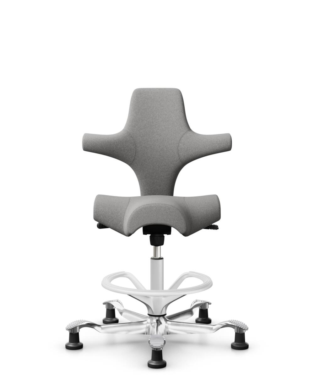 HÅG Capisco 8106 - Cura Loop (Gabriel) - Gerecycled Polyester - CLP60110 Light grey - Framekleur - Wit - Gasveer - 265 mm (Zithoogte 53-79cm) - Vloercontact - Glijdoppen - Voetenring - Ja, in framekleur - Voetster - Ja, voetster in gepolijst aluminium - 1