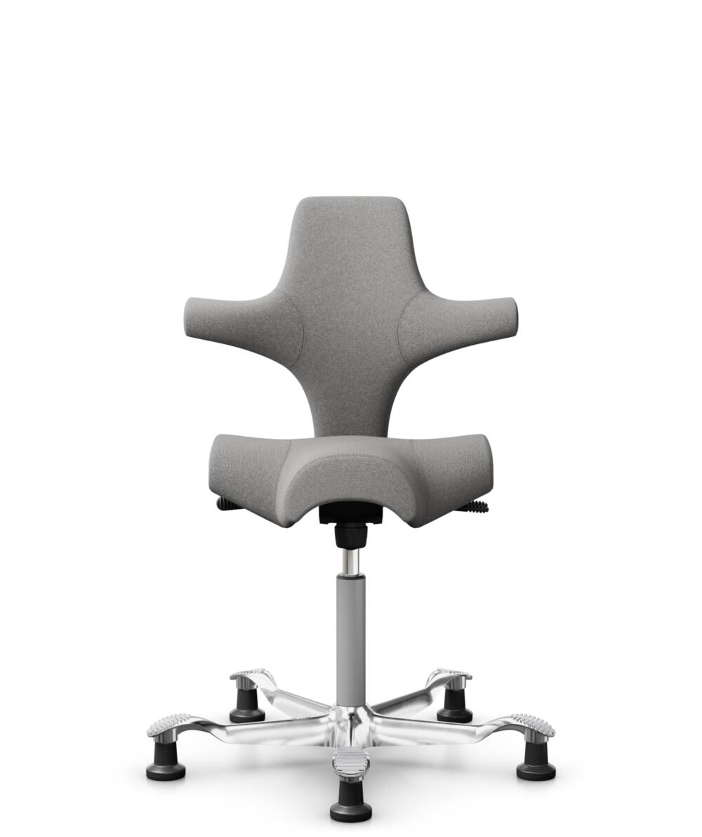 HÅG Capisco 8106 - Cura Loop (Gabriel) - Gerecycled Polyester - CLP60110 Light grey - Framekleur - Zilver - Gasveer - 150 mm (Zithoogte 40-55cm) - Vloercontact - Glijdoppen - Voetenring - Nee, geen voetenring - Voetster - Ja, voetster in gepolijst alum... - 1
