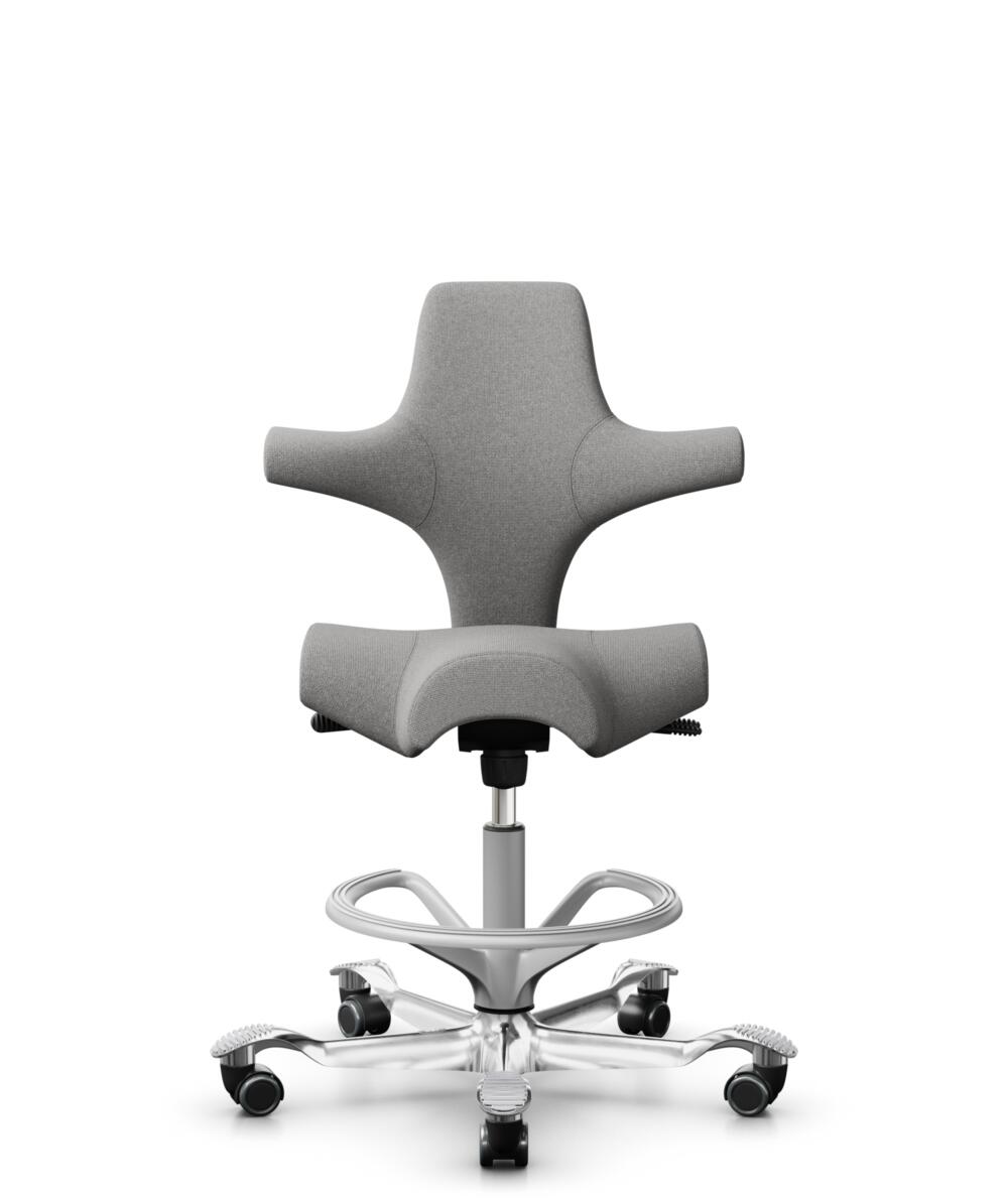 HÅG Capisco 8106 - Cura Loop (Gabriel) - Gerecycled Polyester - CLP60110 Light grey - Framekleur - Zilver - Gasveer - 200 mm (Zithoogte 46-64cm) - Vloercontact - Harde wielen t.b.v. zachte vloeren - Voetenring - Ja, in framekleur - Voetster - Ja, voets... - 1