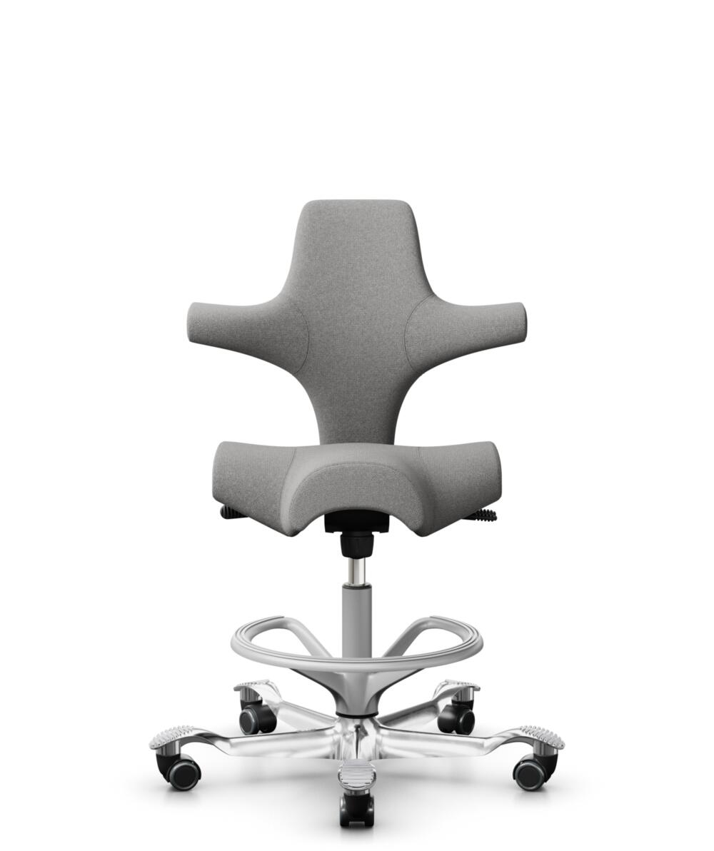 HÅG Capisco 8106 - Cura Loop (Gabriel) - Gerecycled Polyester - CLP60110 Light grey - Framekleur - Zilver - Gasveer - 265 mm (Zithoogte 53-79cm) - Vloercontact - Harde wielen t.b.v. zachte vloeren - Voetenring - Ja, in framekleur - Voetster - Ja, voets... - 1