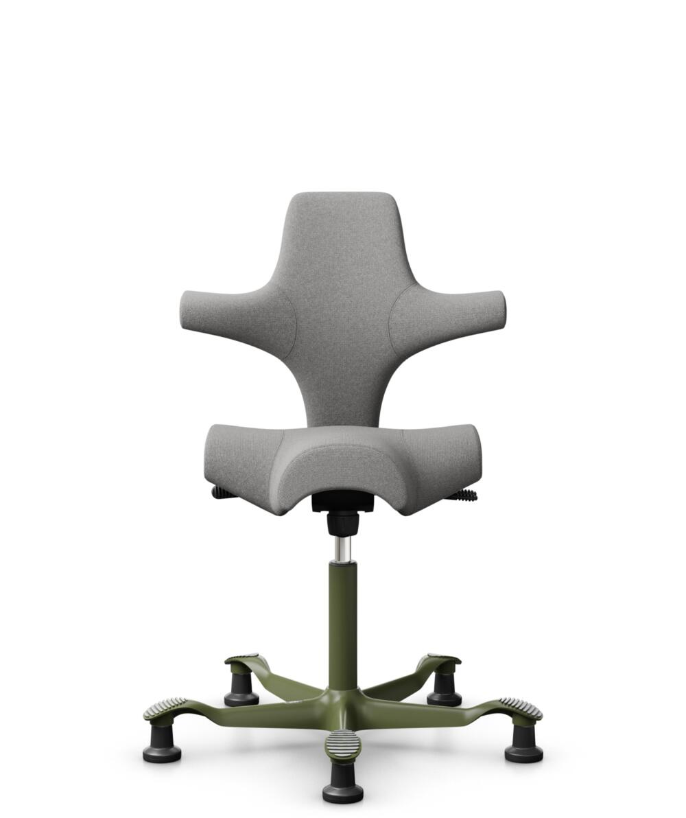 HÅG Capisco 8106 - Cura Loop (Gabriel) - Gerecycled Polyester - CLP60110 Light grey - Framekleur - Moss Grey - Gasveer - 200 mm (Zithoogte 46-64cm) - Vloercontact - Glijdoppen - Voetenring - Nee, geen voetenring - Voetster - Nee, voetster in framekleur - 1