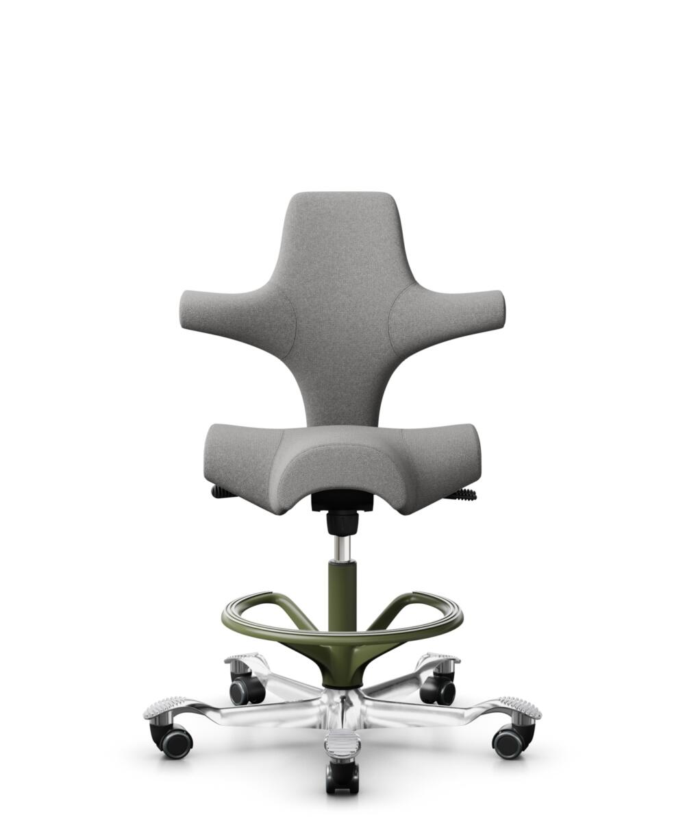 HÅG Capisco 8106 - Cura Loop (Gabriel) - Gerecycled Polyester - CLP60110 Light grey - Framekleur - Moss Grey - Gasveer - 265 mm (Zithoogte 53-79cm) - Vloercontact - Zachte wielen t.b.v. harde vloeren - Voetenring - Ja, in framekleur - Voetster - Ja, vo... - 1