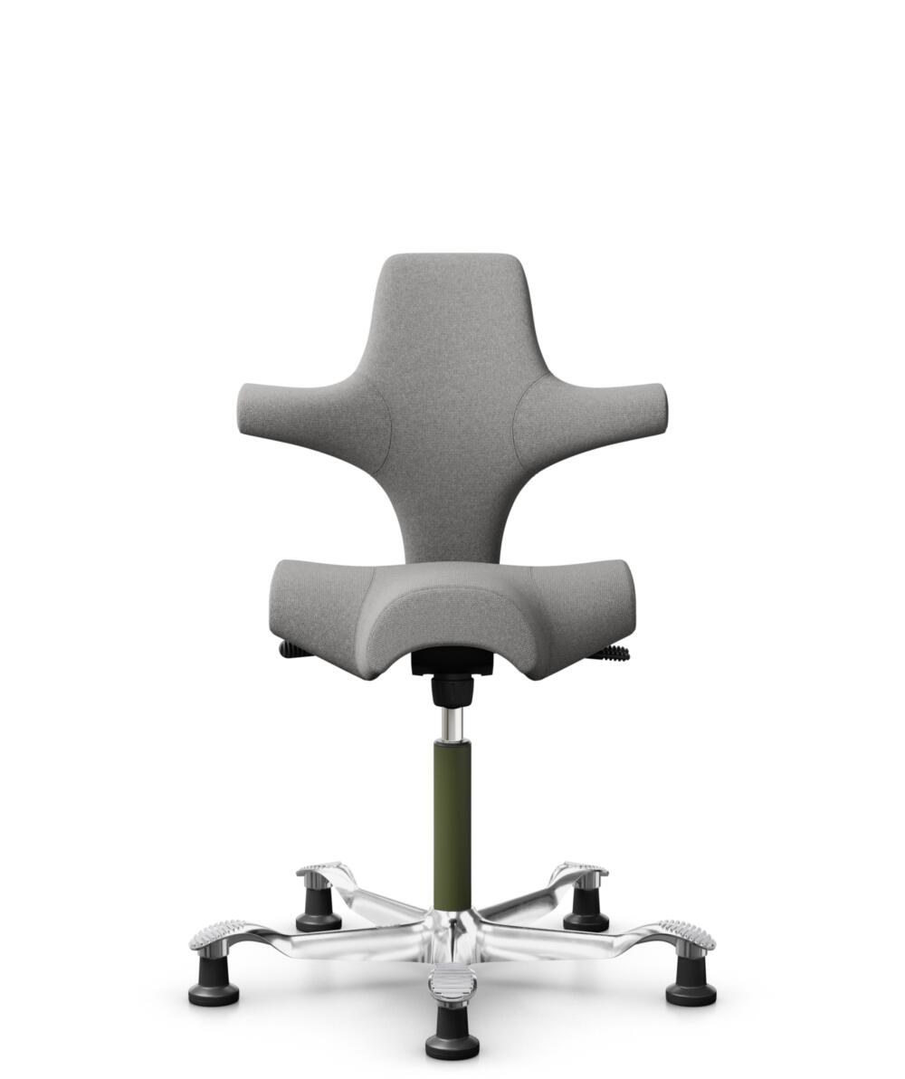 HÅG Capisco 8106 - Cura Loop (Gabriel) - Gerecycled Polyester - CLP60110 Light grey - Framekleur - Moss Grey - Gasveer - 265 mm (Zithoogte 53-79cm) - Vloercontact - Glijdoppen - Voetenring - Nee, geen voetenring - Voetster - Ja, voetster in gepolijst a... - 1