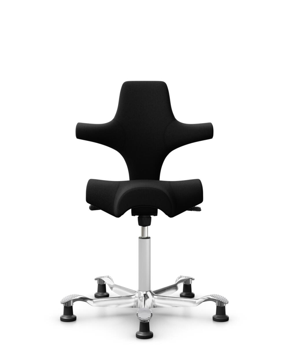 HÅG Capisco 8106 - Cura Loop (Gabriel) - Gerecycled Polyester - CLP60999 Black - Framekleur - Wit - Gasveer - 200 mm (Zithoogte 46-64cm) - Vloercontact - Glijdoppen - Voetenring - Nee, geen voetenring - Voetster - Ja, voetster in gepolijst aluminium - 1