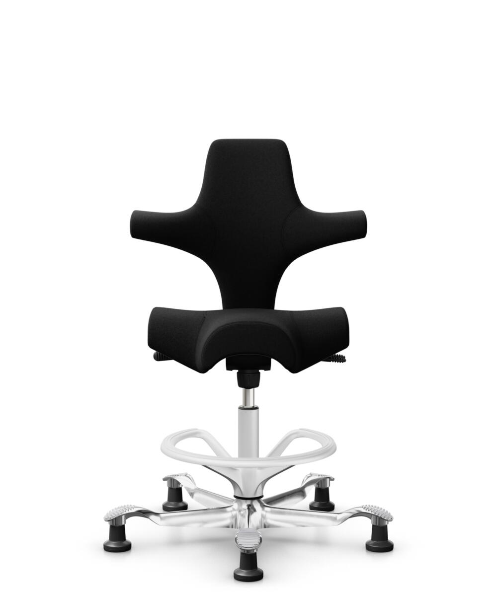 HÅG Capisco 8106 - Cura Loop (Gabriel) - Gerecycled Polyester - CLP60999 Black - Framekleur - Wit - Gasveer - 265 mm (Zithoogte 53-79cm) - Vloercontact - Glijdoppen - Voetenring - Ja, in framekleur - Voetster - Ja, voetster in gepolijst aluminium - 1