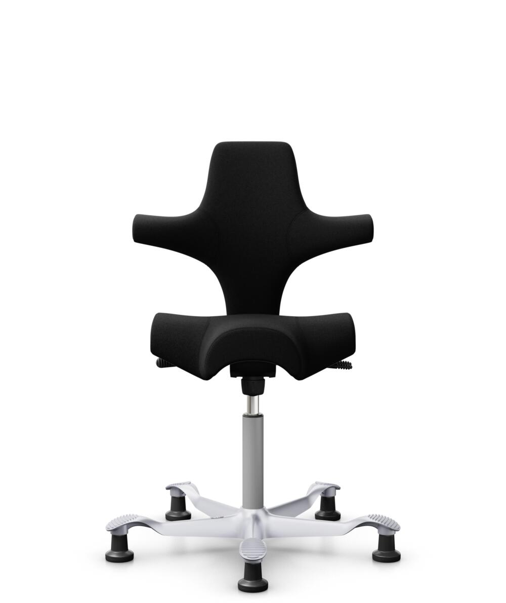 HÅG Capisco 8106 - Cura Loop (Gabriel) - Gerecycled Polyester - CLP60999 Black - Framekleur - Zilver - Gasveer - 150 mm (Zithoogte 40-55cm) - Vloercontact - Glijdoppen - Voetenring - Nee, geen voetenring - Voetster - Nee, voetster in framekleur - 1