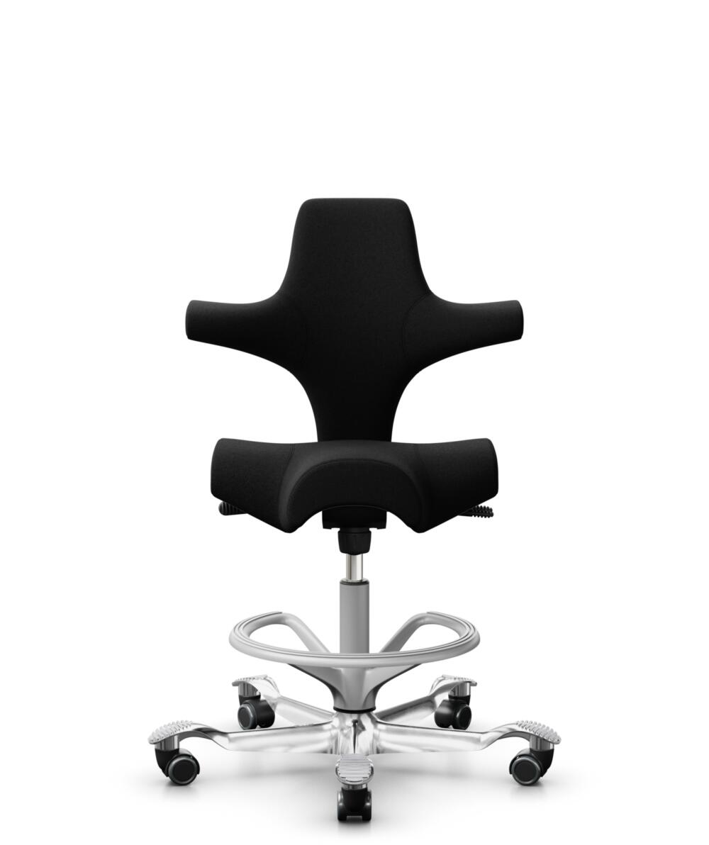 HÅG Capisco 8106 - Cura Loop (Gabriel) - Gerecycled Polyester - CLP60999 Black - Framekleur - Zilver - Gasveer - 200 mm (Zithoogte 46-64cm) - Vloercontact - Zachte wielen t.b.v. harde vloeren - Voetenring - Ja, in framekleur - Voetster - Ja, voetster i... - 1
